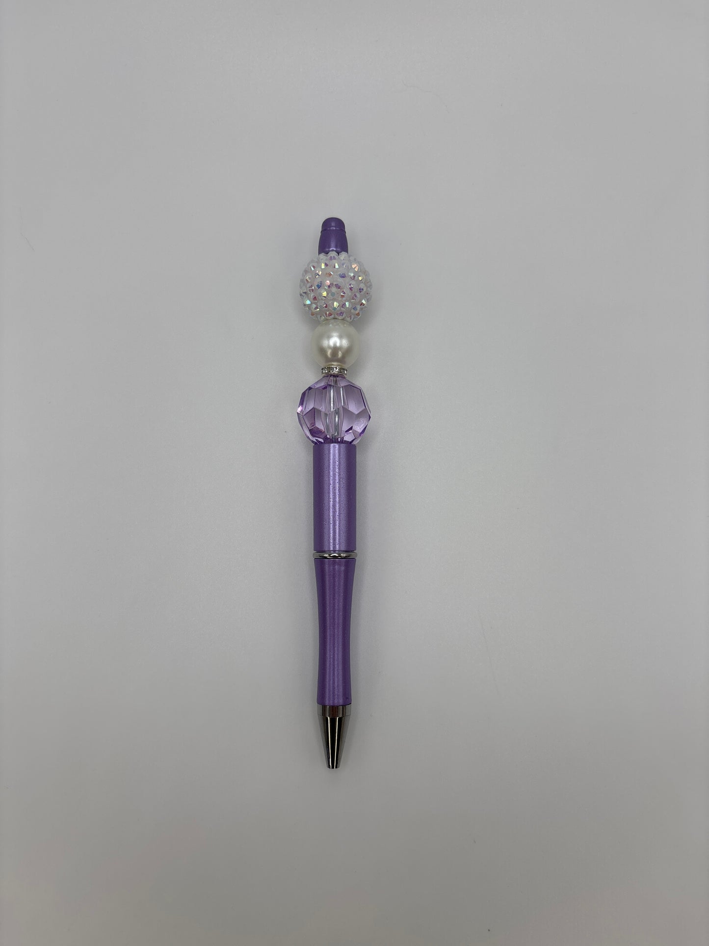 Moonlight Pearl Purple Beaded Pen - Pearl & Iridescent Beads - Refillable Purple Barrel Pen