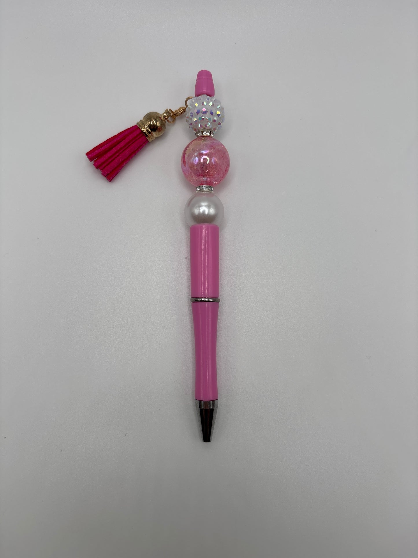 Breast Cancer Awareness Beaded Pen - Pink Sparkle Pen with Pearl & Tassel - Handmade Beadable Pen Gift - Beads and Glimmer