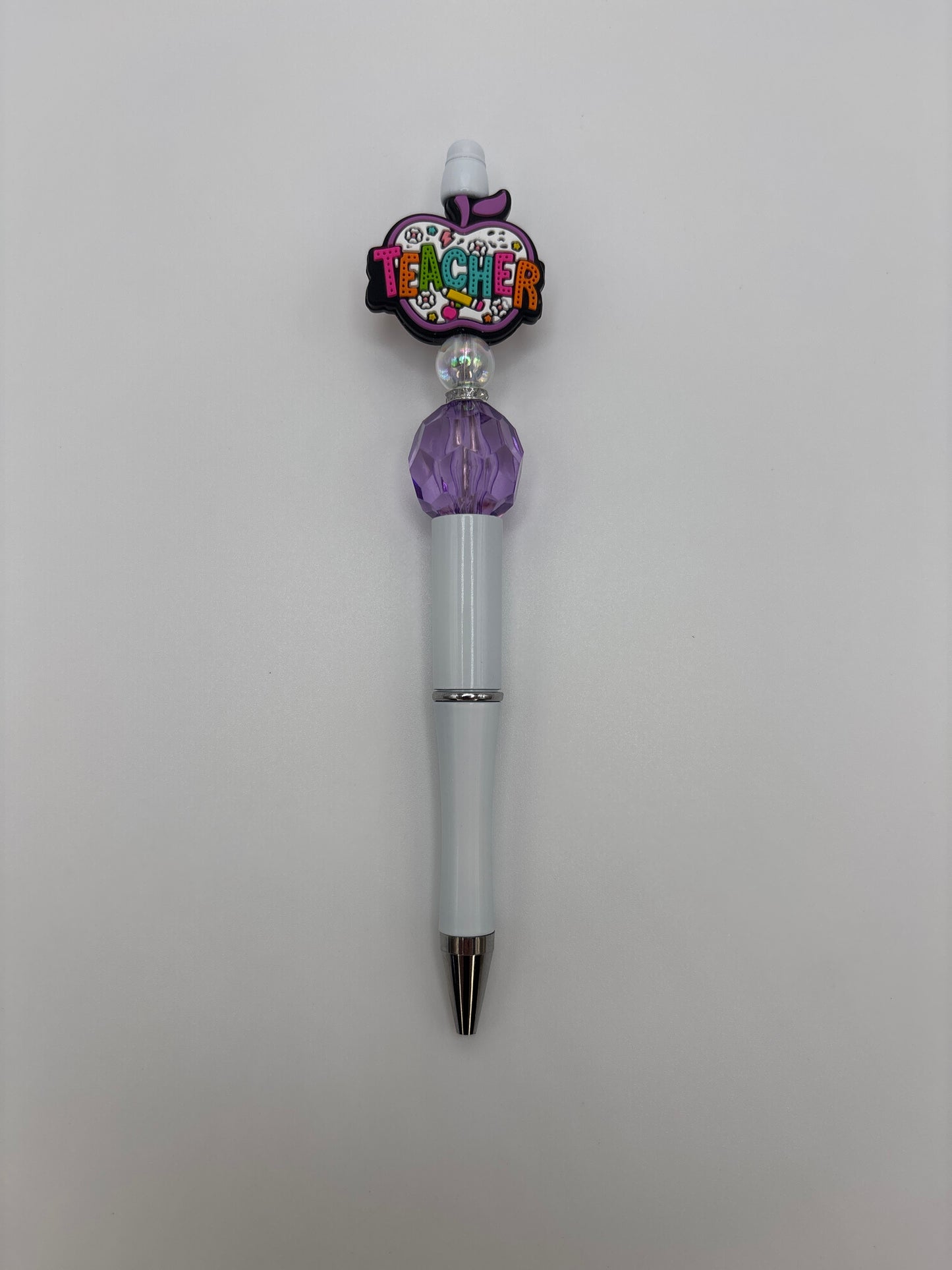 Teacher Apple Topper Beaded Pen with Sparkly Faceted Beads - Teacher Appreciation Gift