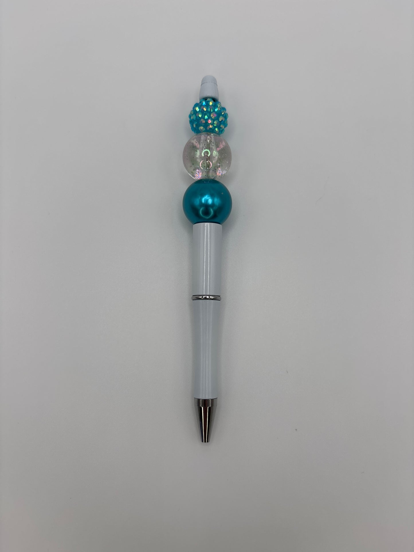 Teal Sparkle Beaded Pen with Shimmer & Glitter Beads with Silver Barrel