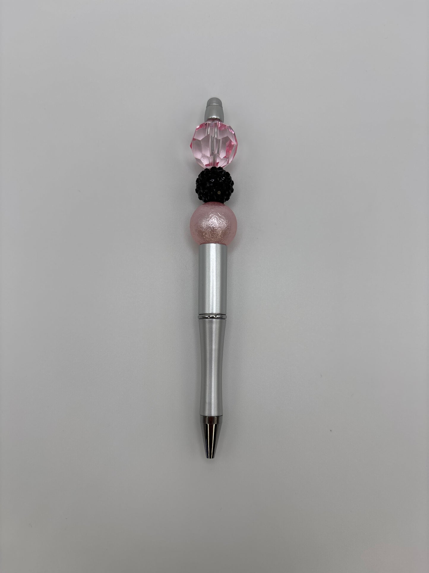 Pink Luxe Beaded Pen - Black & Pink Sparkle Pen - Silver Refillable Barrel Elegant Pen