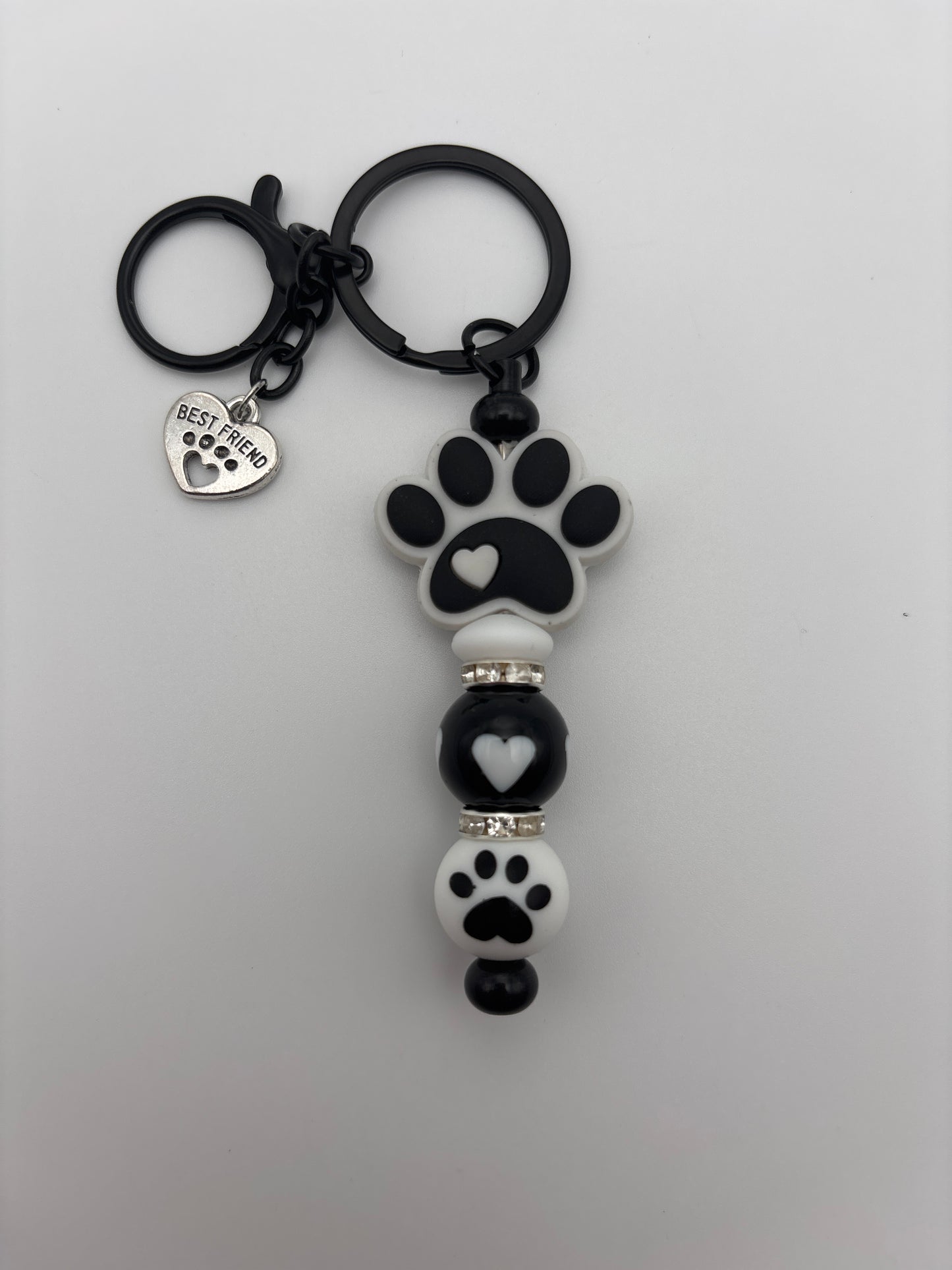 Heart & Paw Print Keychain with Best Friend Charm and Heart Print Bead