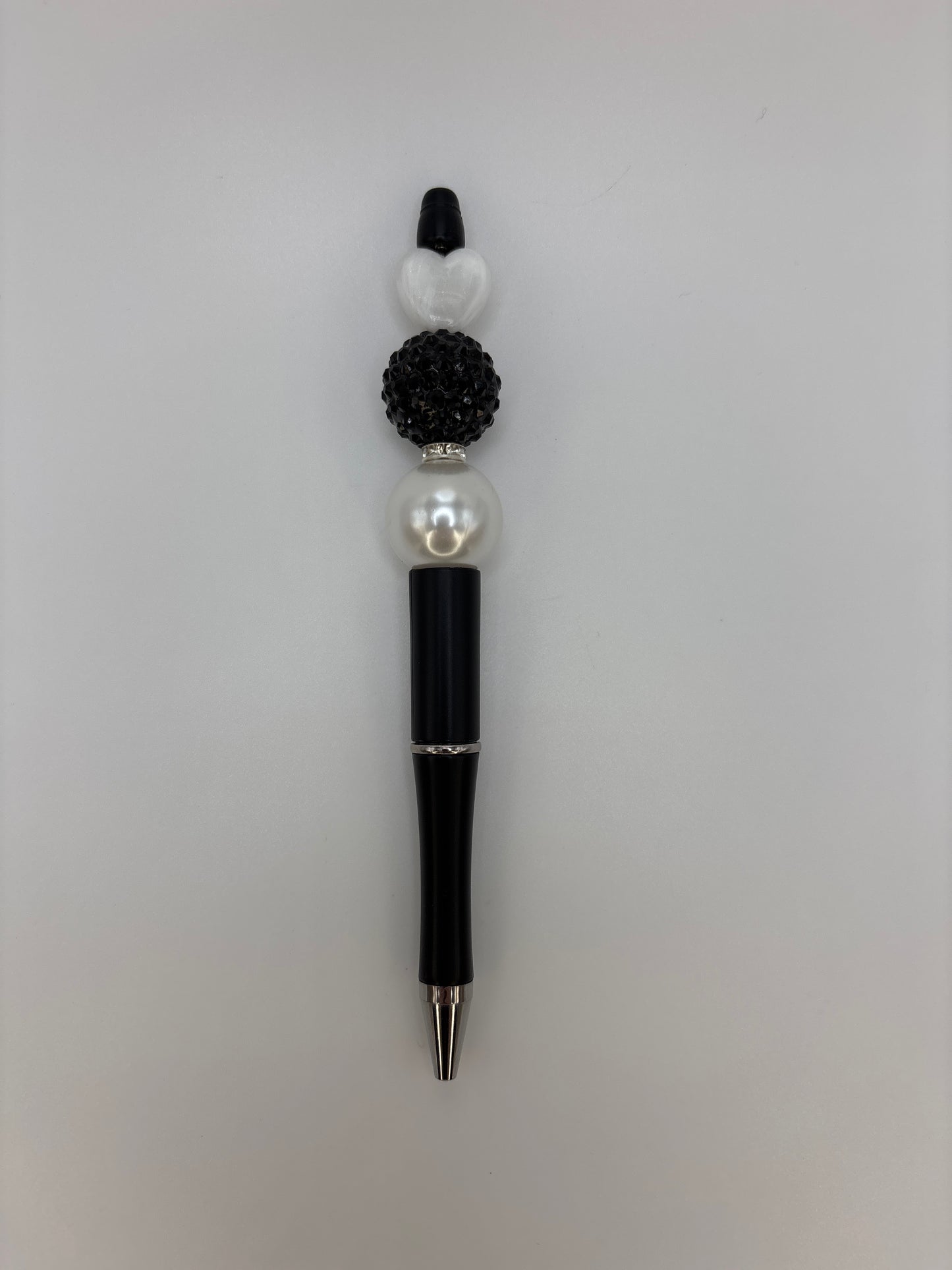 Black & White Pearl Heart Beaded Pen β Sparkle Rhinestone Accent - Elegant Gift for Her