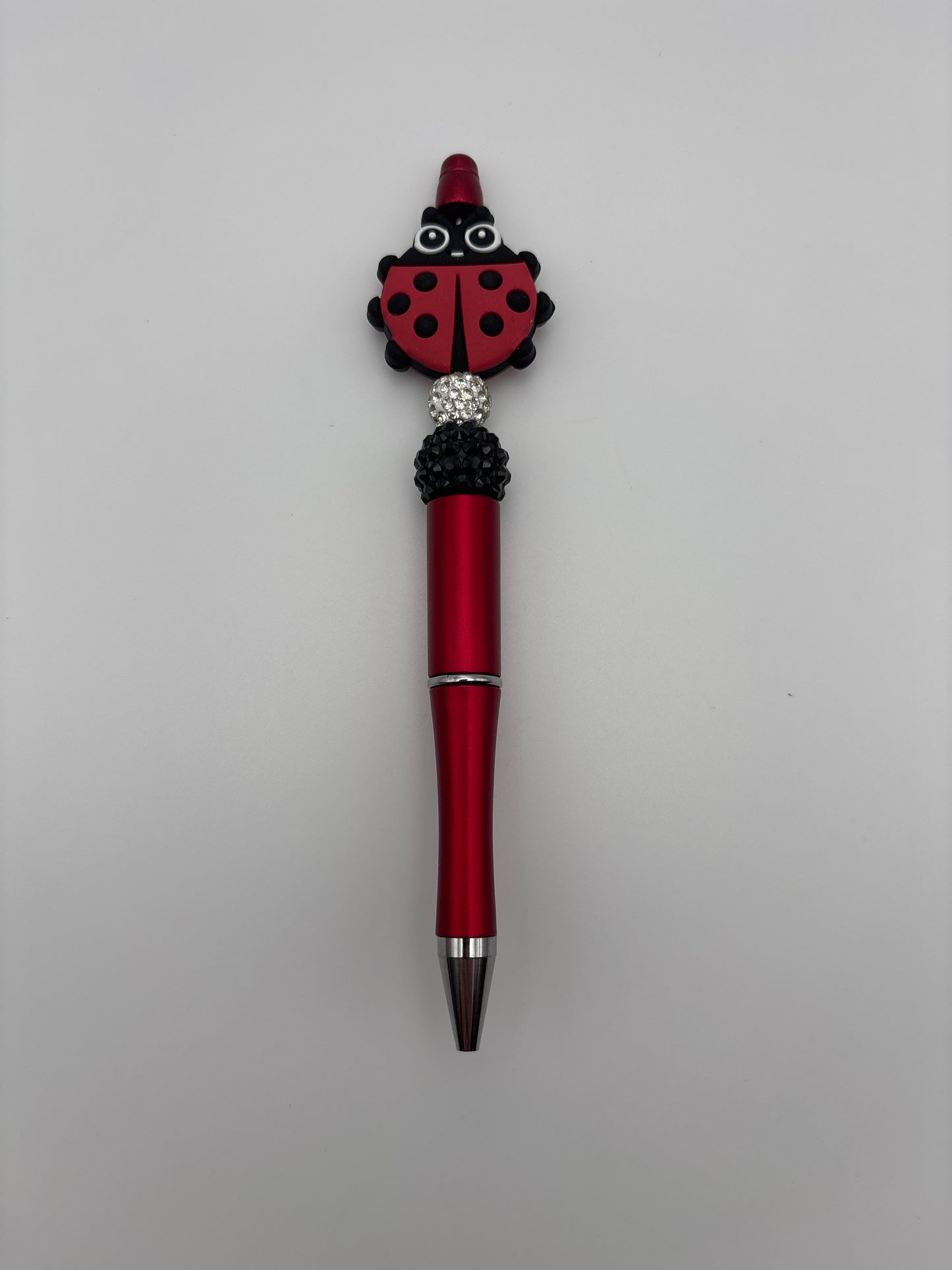 Red & Black Ladybug Pen with Black Crystal and Rhinestone Beads - Red Barrel Pen