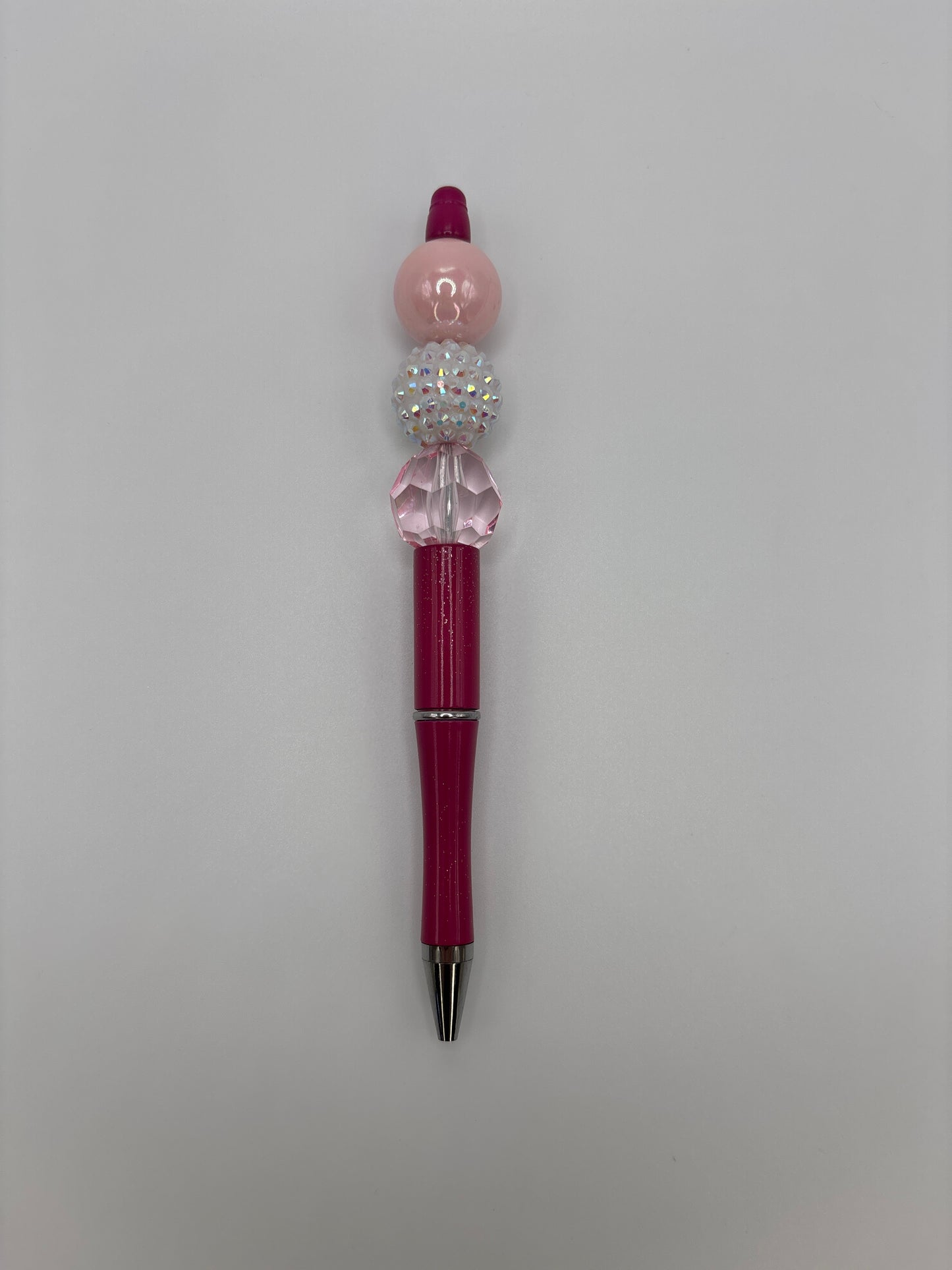 Pink Beaded Pen - Sparkle Crystal & Pearl Beads - Refillable Hot Pink Barrel Pen