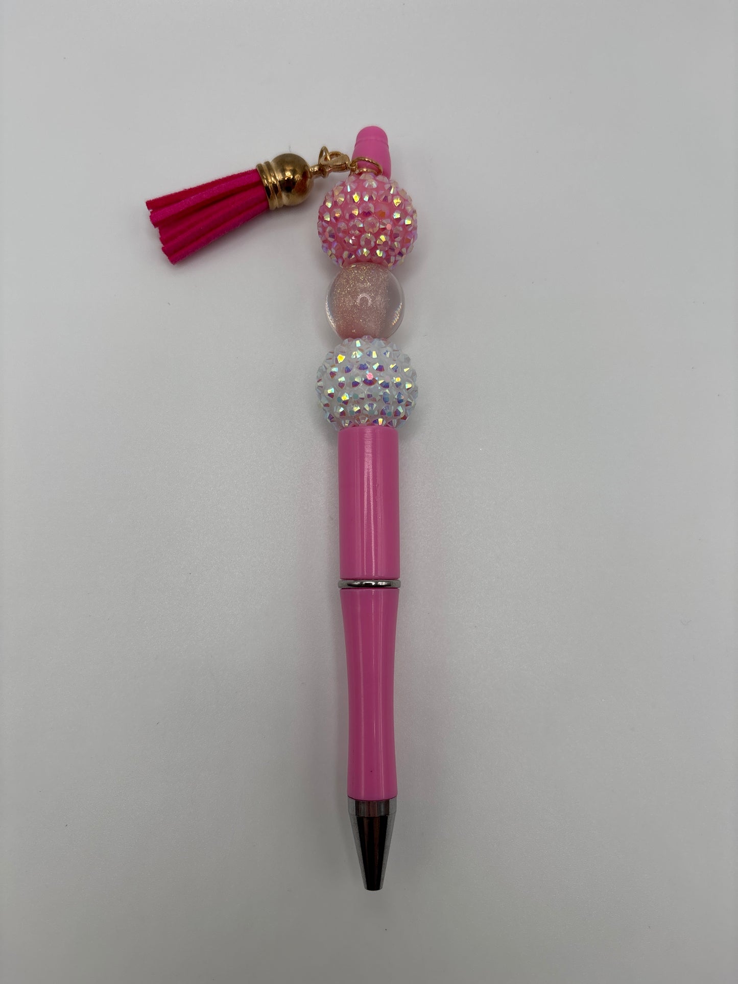 Breast Cancer Awareness Pen - Pink Sparkly Beaded Pen with Pink Tassel - Handmade Beadable Pen by Beads & Glimmer