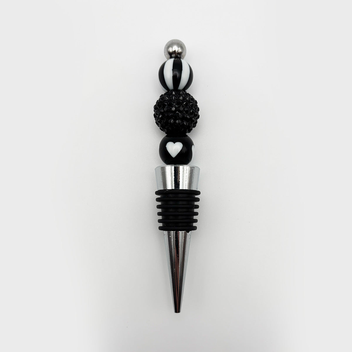 Black Sparkle & Heart Beaded Wine Stopper