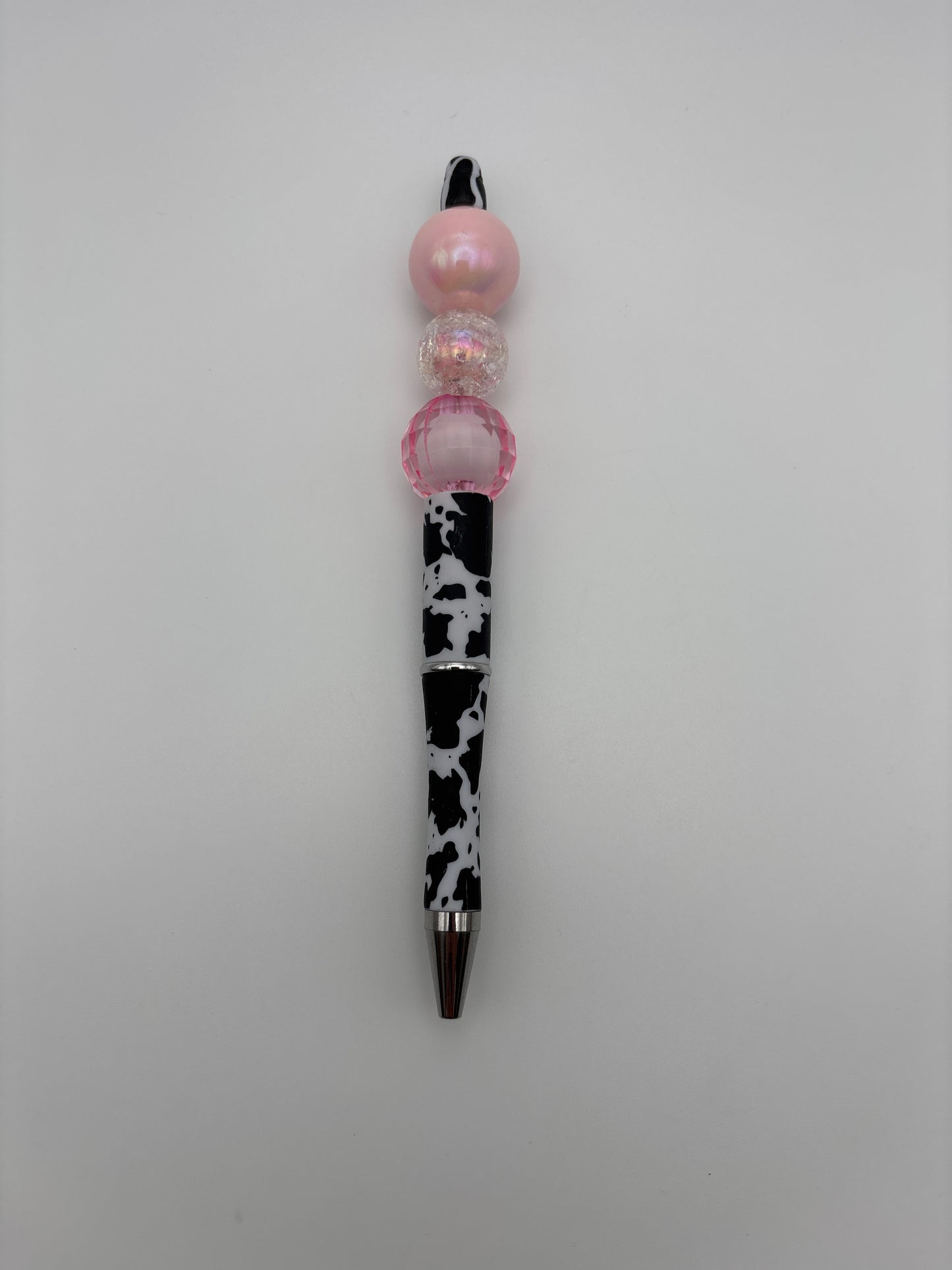 Cow Print Glam Pen – Pink Pearl, Iridescent Beads & Faceted Sparkle Accent