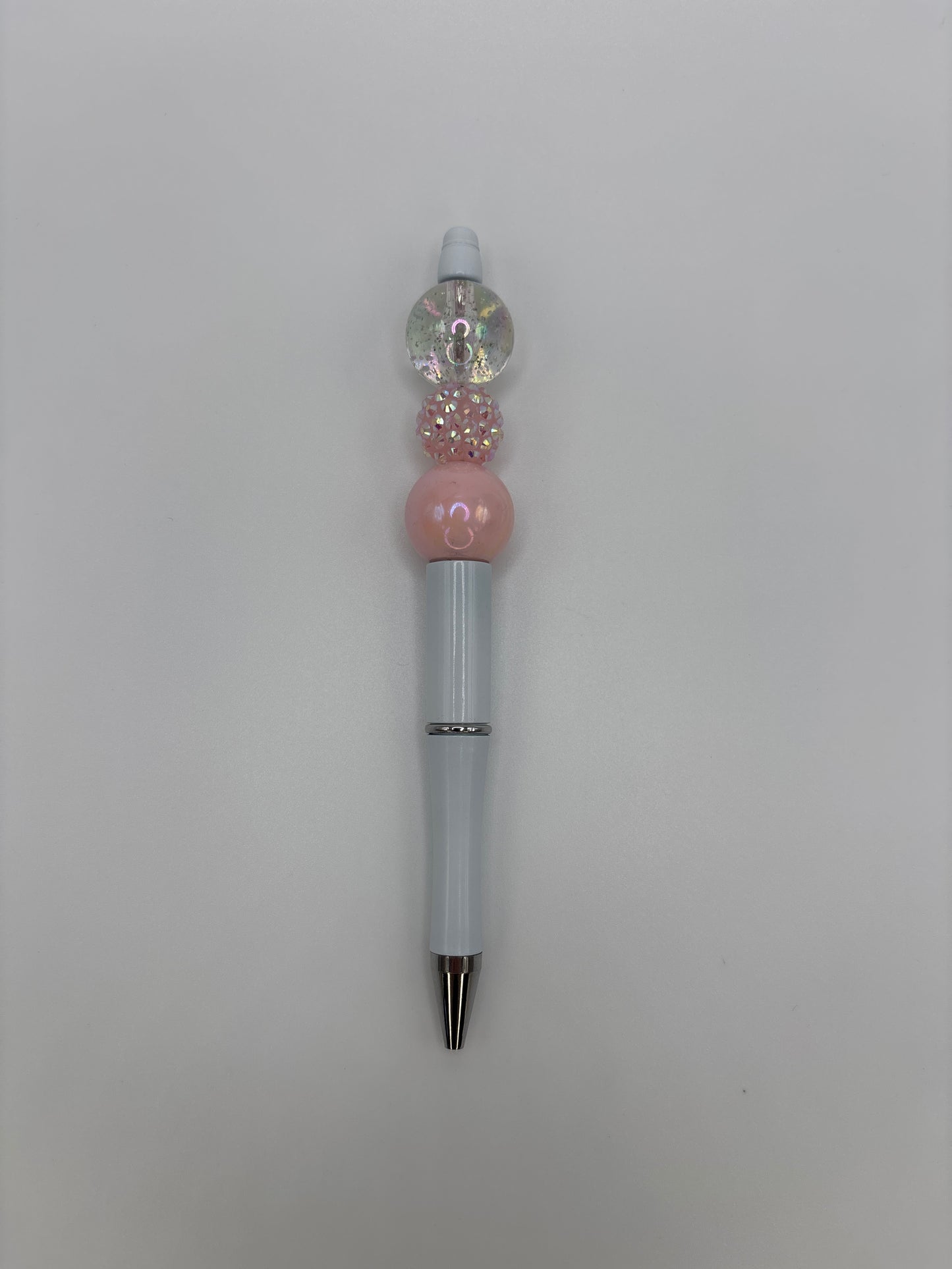 Pink Opal Sparkle Beaded Pen - Refillable White Barrel Luxury Writing Pen