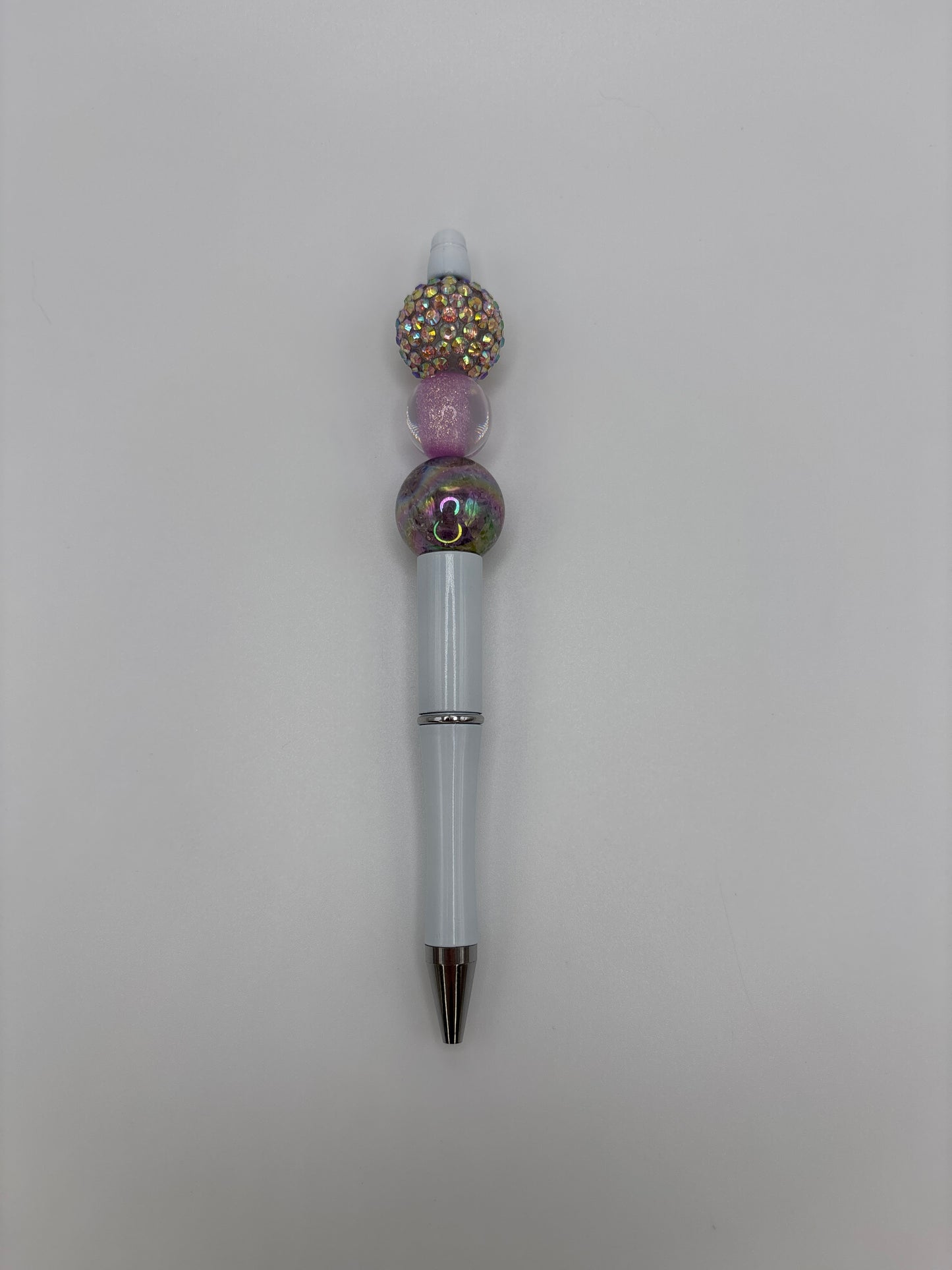 Twilight Dream Purple Beaded Pen - Gold & Lavender Sparkle Beads - Refillable White Barrel Pen