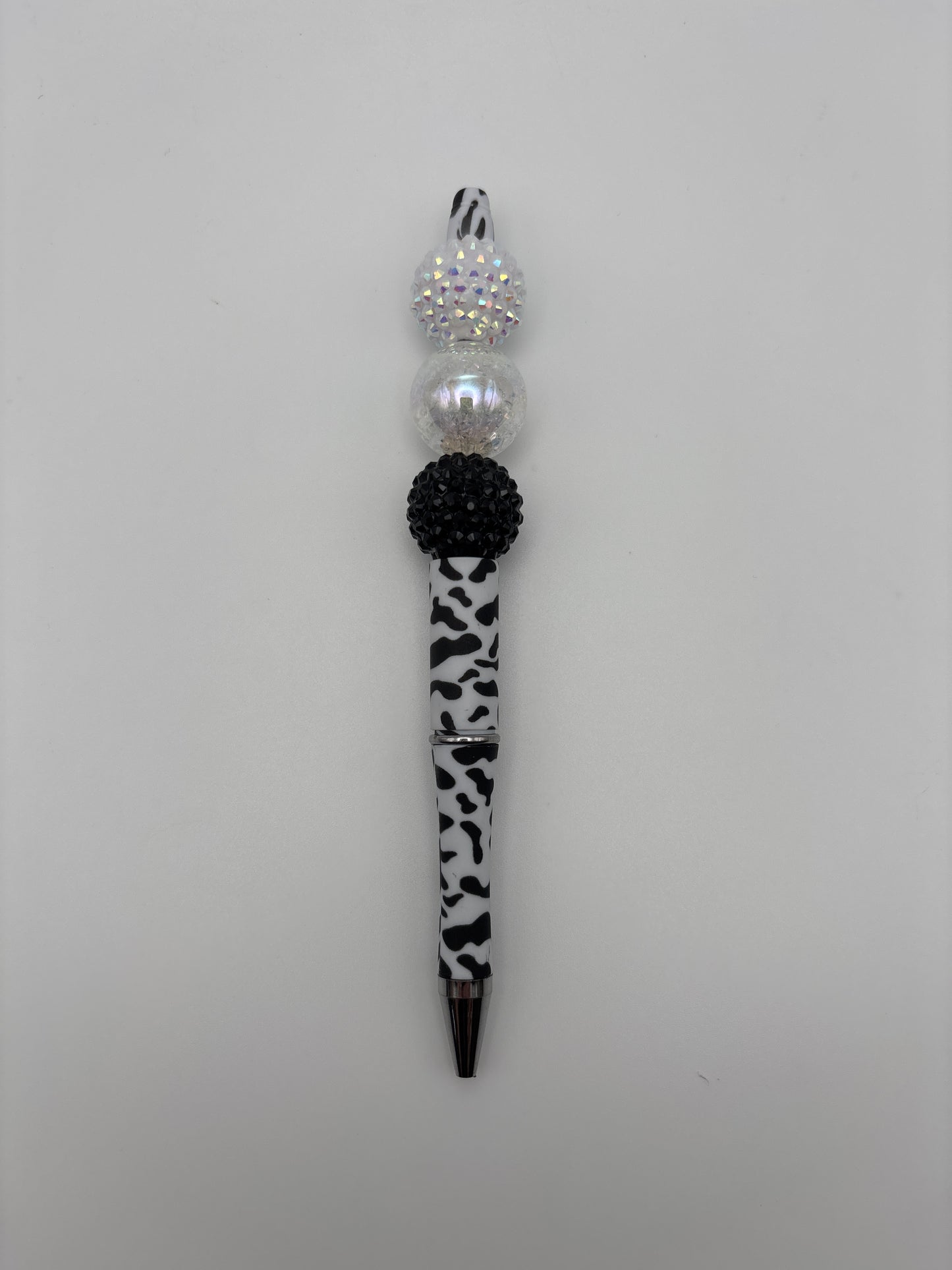 Black & White Sparkle Animal Print Beaded Pen – Glam Rhinestone Pen