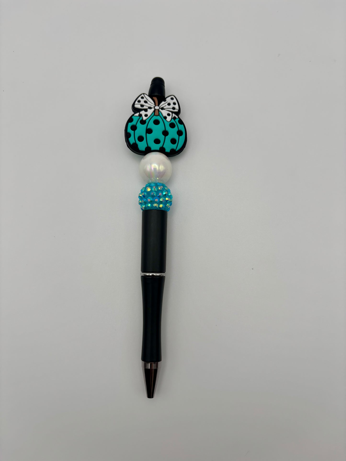 Teal Pumpkin Beaded Pen – Polka Dot Halloween Style