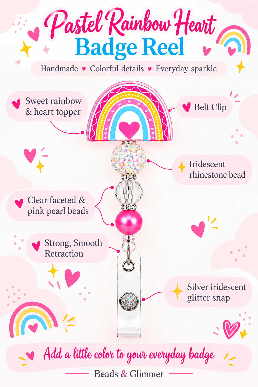 Pastel Rainbow Heart Badge Reel