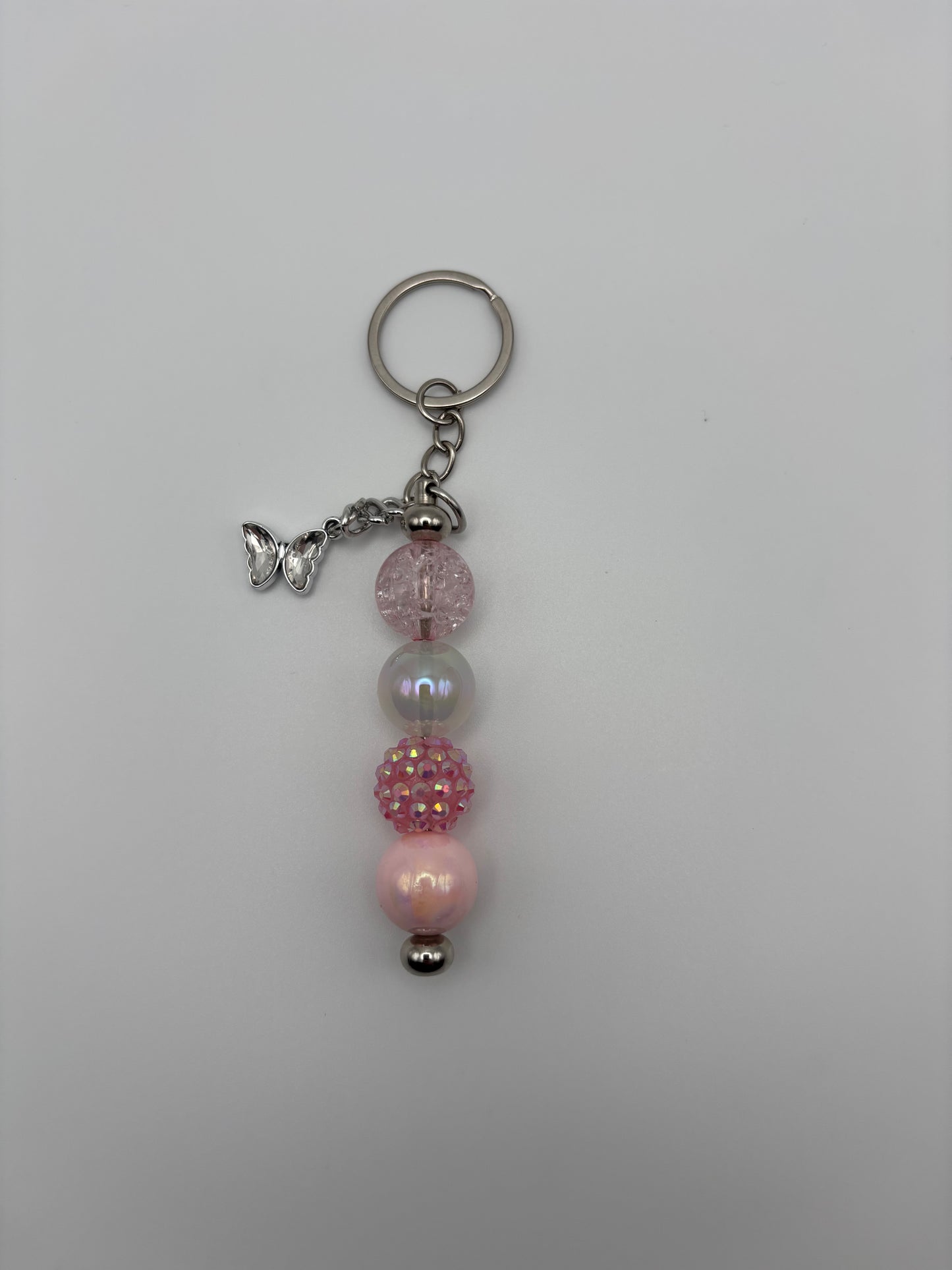 Soft Pink Pearl Beaded Keychain with Butterfly Charm