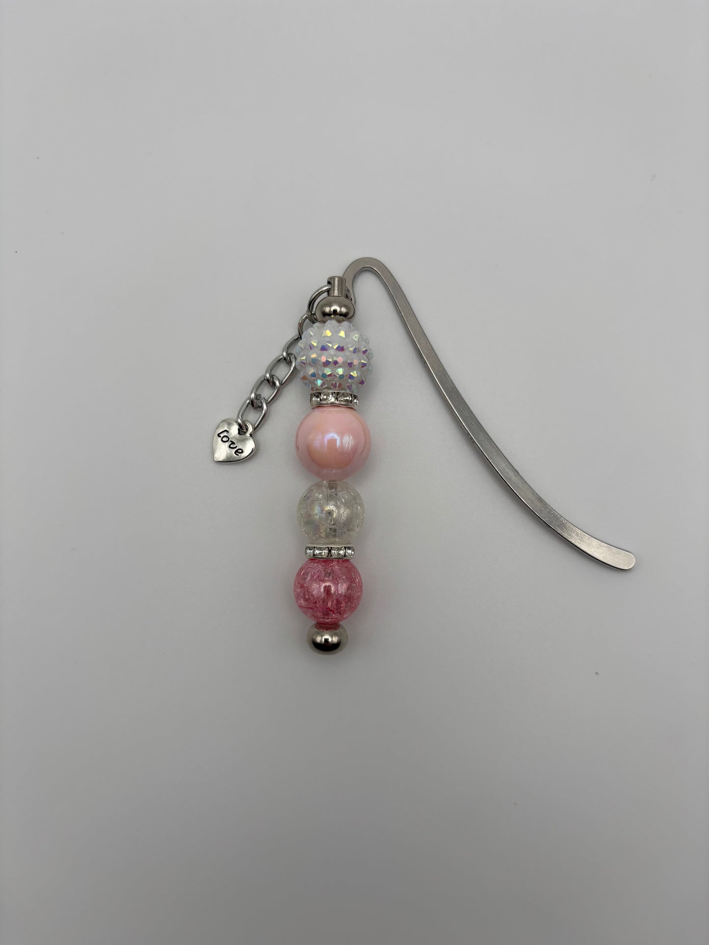 Sparkle White & Pink Beaded Bookmark with Love Charm
