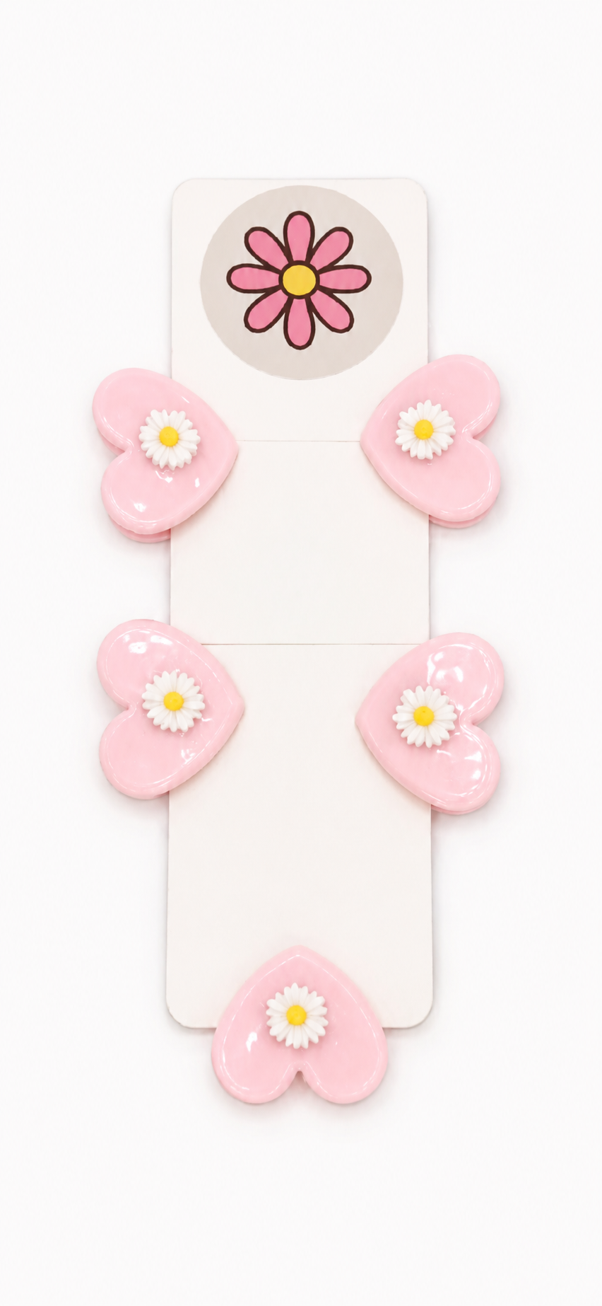 Mini Pink Heart Daisy Clips – Set of 5 Cute Floral Stationery Clips