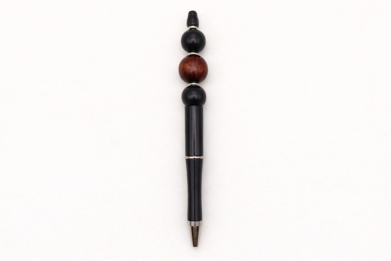 Black & Rich Wood Beaded Pen – Minimalist Men’s Desk Pen
