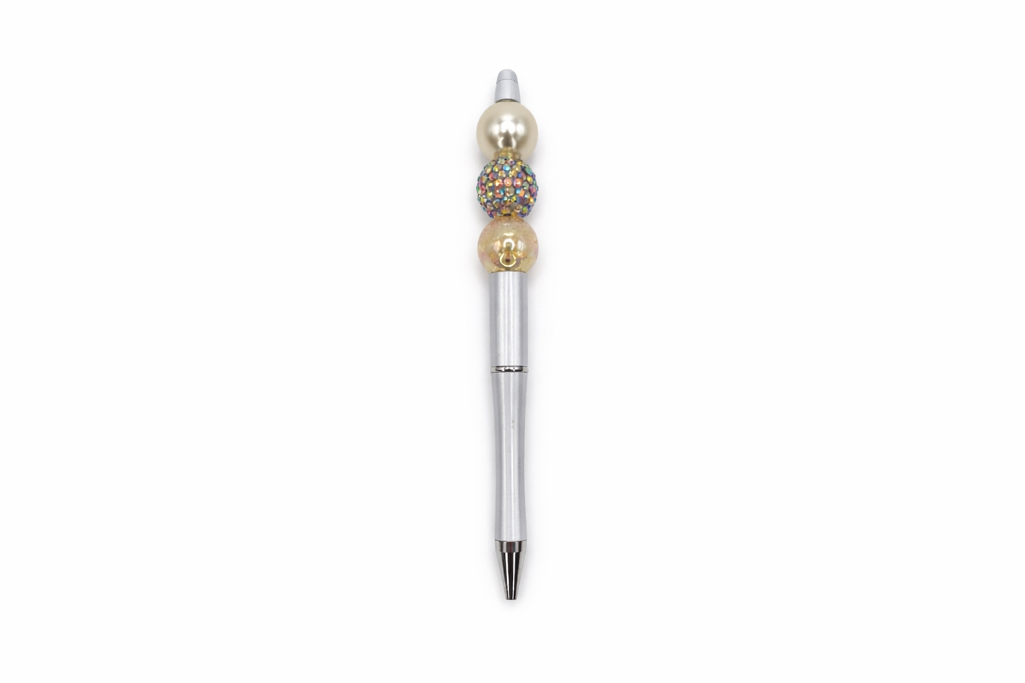 Champagne Pearl Glam Beaded Pen - Gold & Iridescent Sparkle Beads - Refillable White Barrel Pen