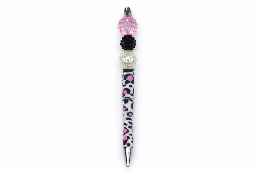 Pink & Black Animal Print Sparkle Beaded Pen – Fierce & Fabulous