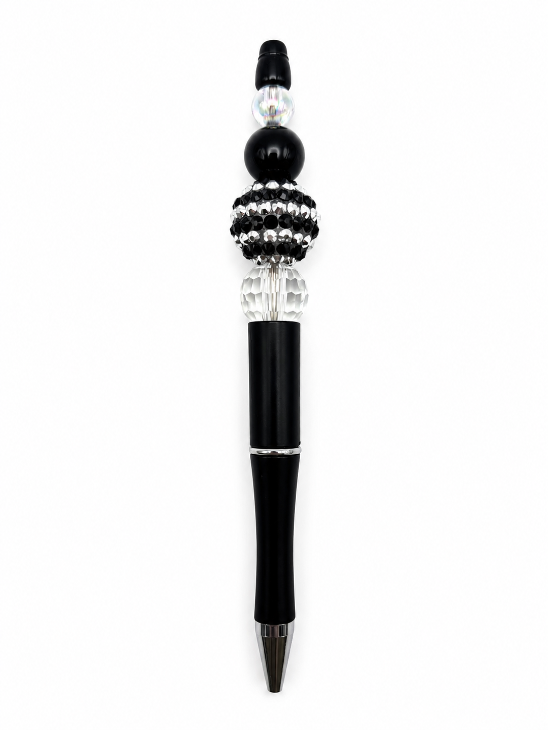 Black & Silver Glam Beaded Pen - Handmade Rhinestone Statement Pen