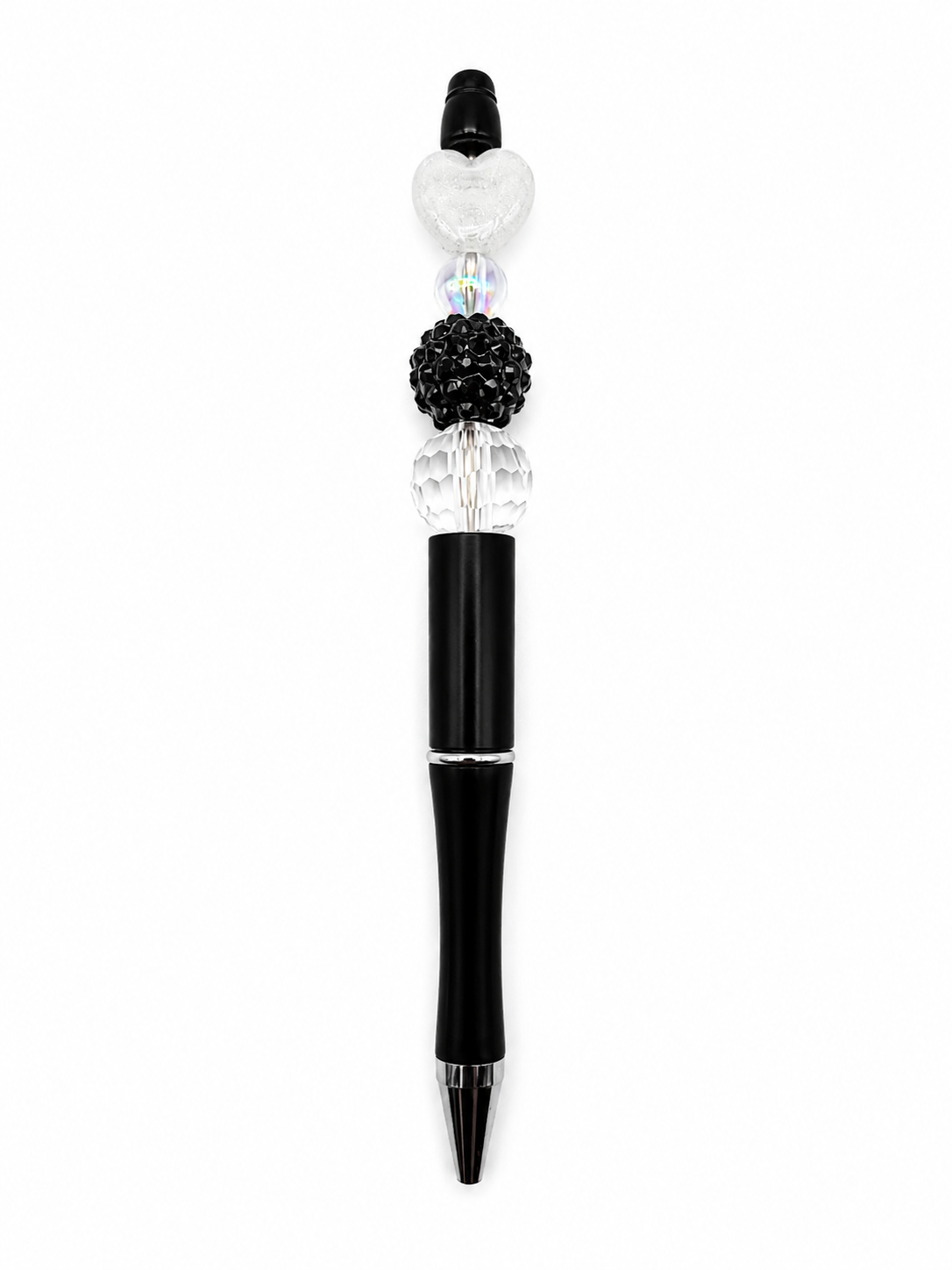 Sparkling Heart Beaded Pen - Black & White Handmade Rhinestone Pen