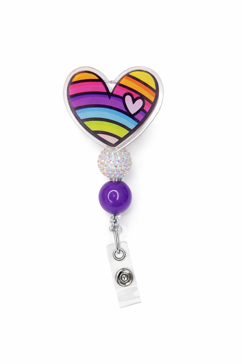 Rainbow Heart Badge Reel – Cute Retractable ID Holder