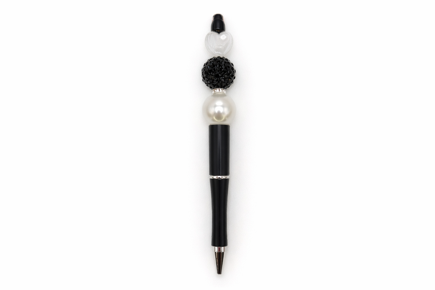 Black & White Pearl Heart Beaded Pen β Sparkle Rhinestone Accent - Elegant Gift for Her