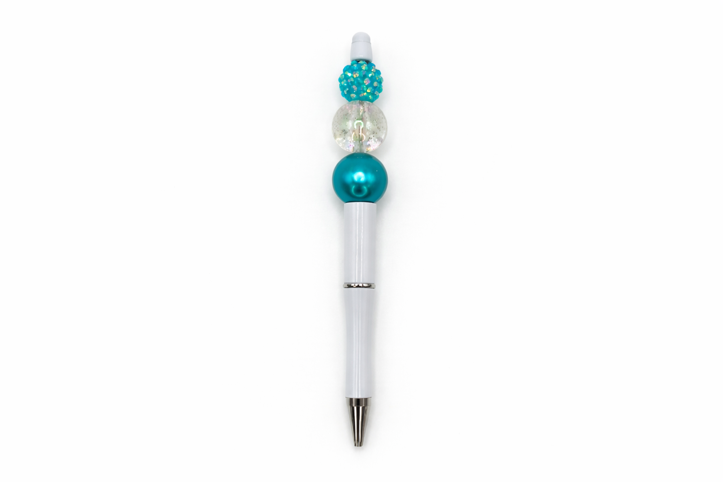 Teal Dream Beaded Pen – Teal Pearl & Sparkly Beads with White Barrel