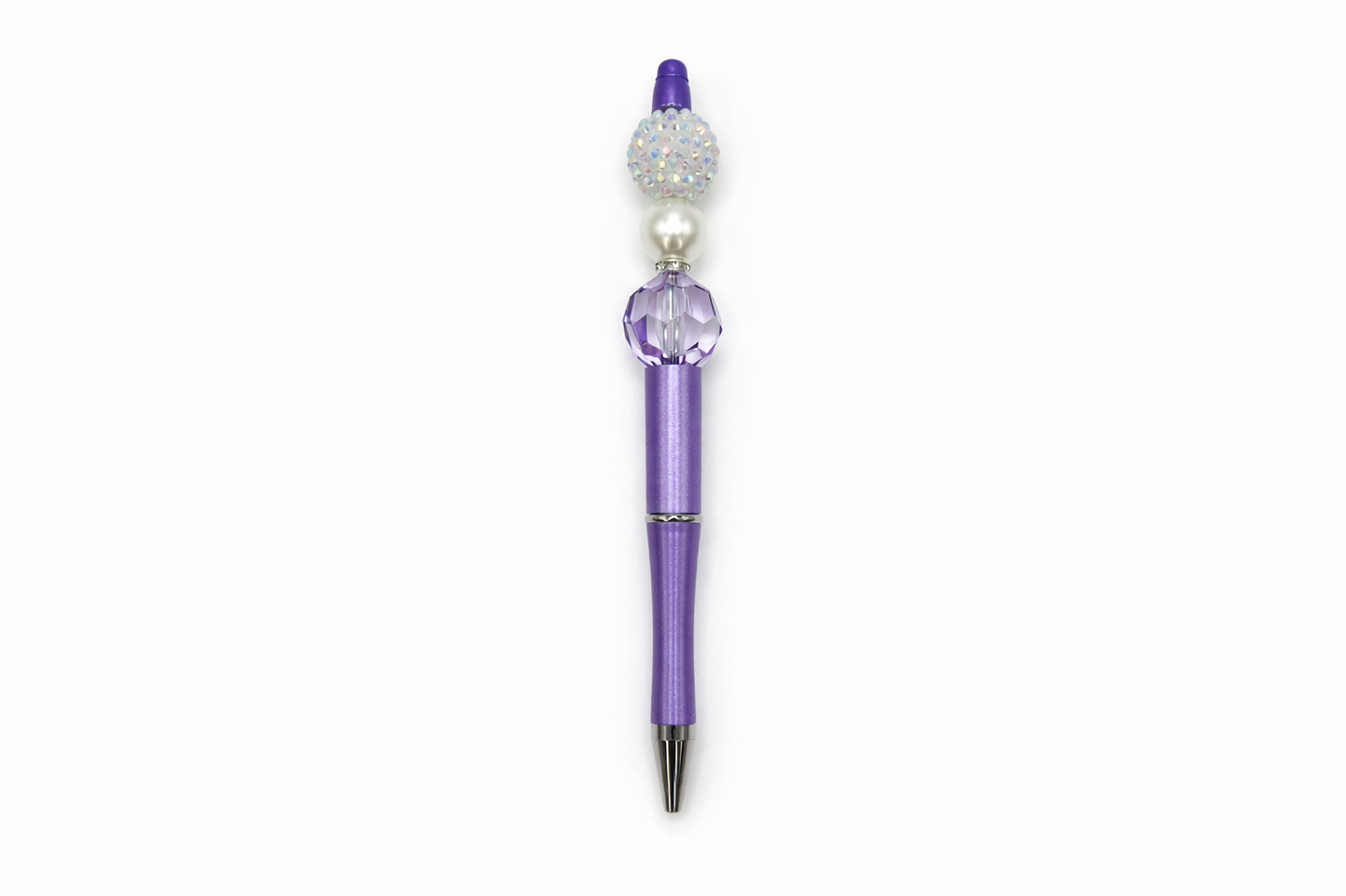 Moonlight Pearl Purple Beaded Pen - Pearl & Iridescent Beads - Refillable Purple Barrel Pen