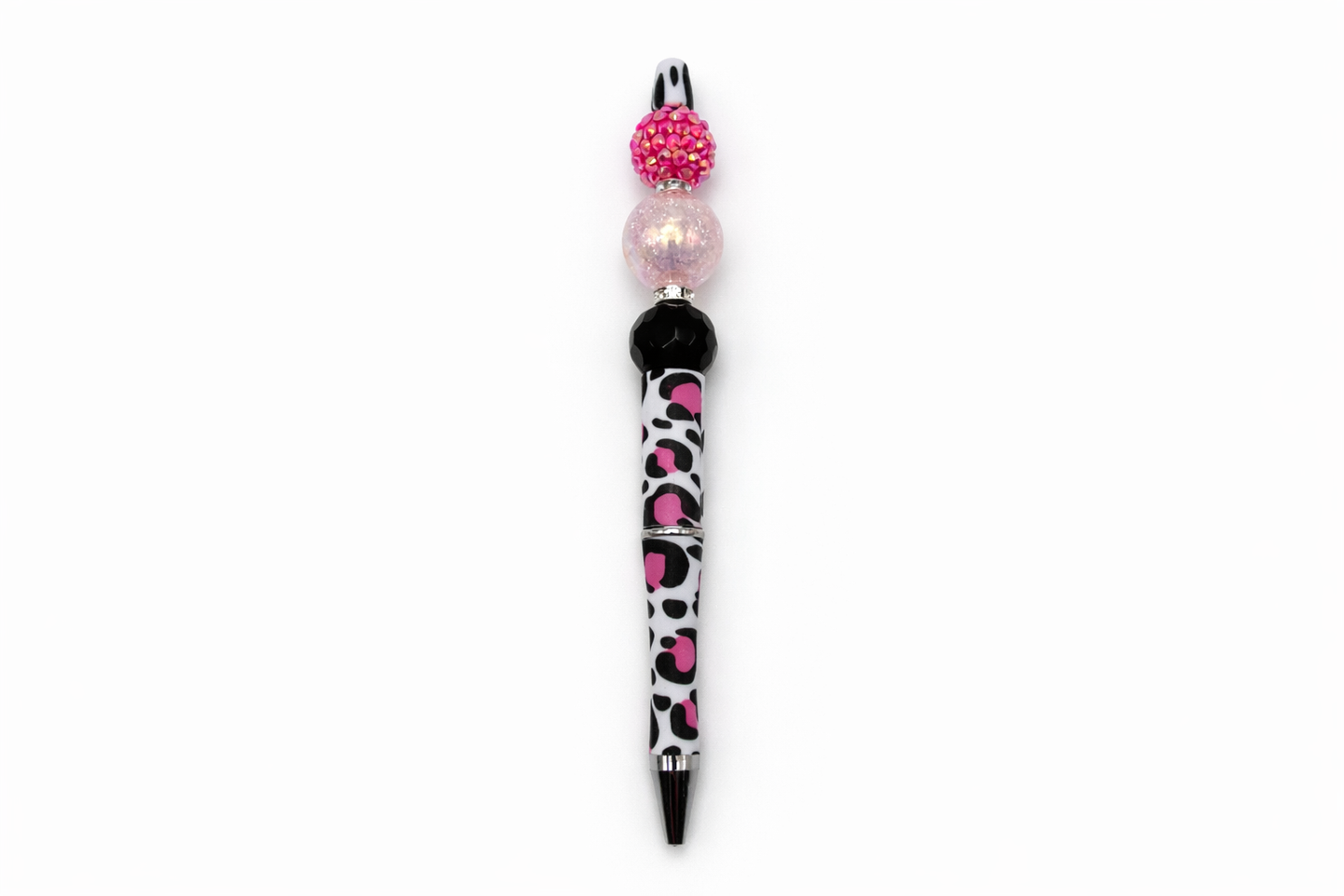 Hot Pink & Black Sparkle Animal Print Beaded Pen