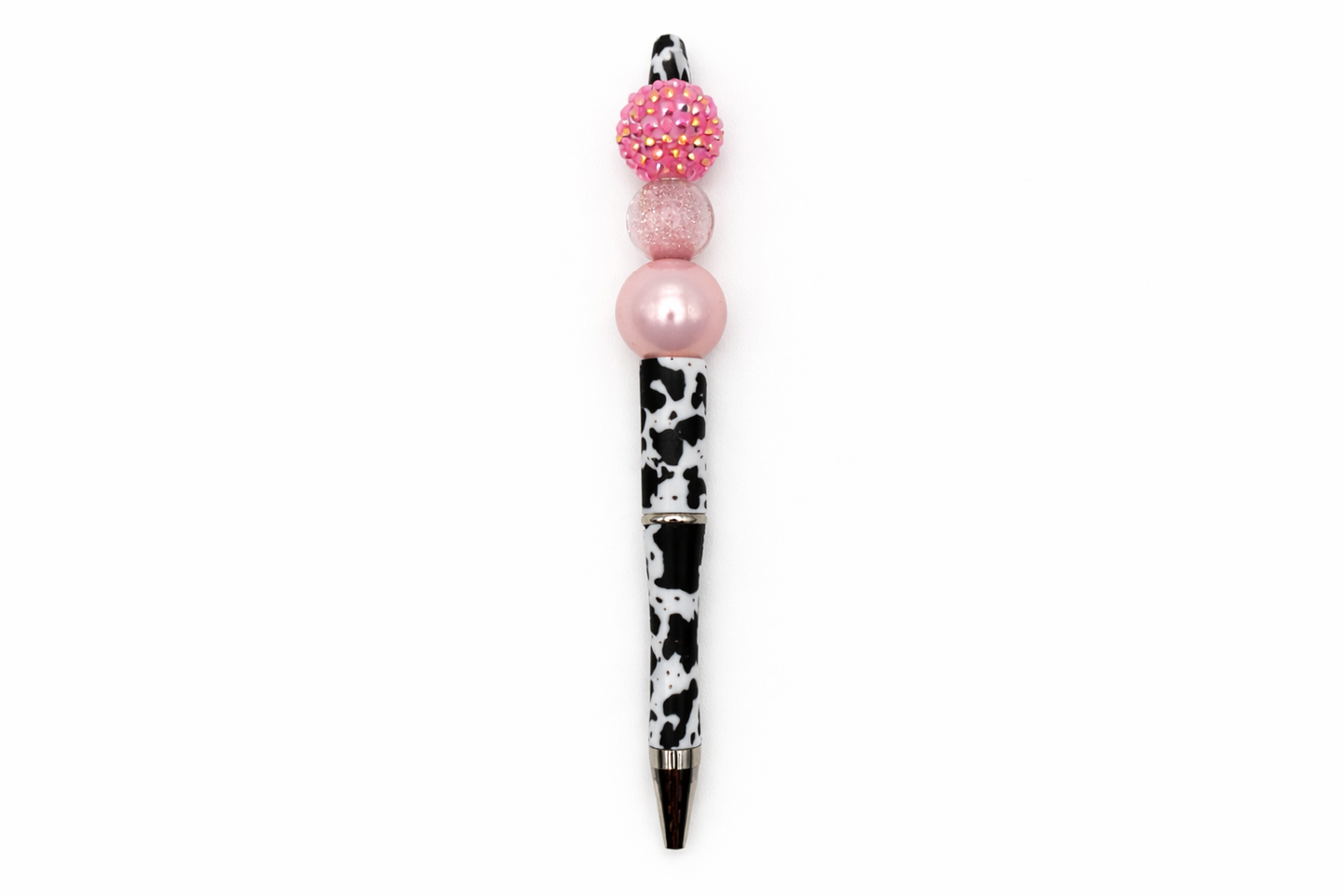 Cow Print Sparkle Pen – Pink Rhinestone, Shimmer Beads & Glossy Barrel