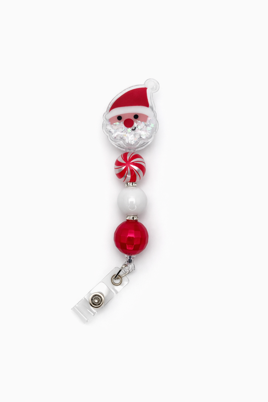 Santa Sparkly Shaker Badge Reel - Christmas Plastic Shaker ID Badge Holder ā Beads & Glimmer