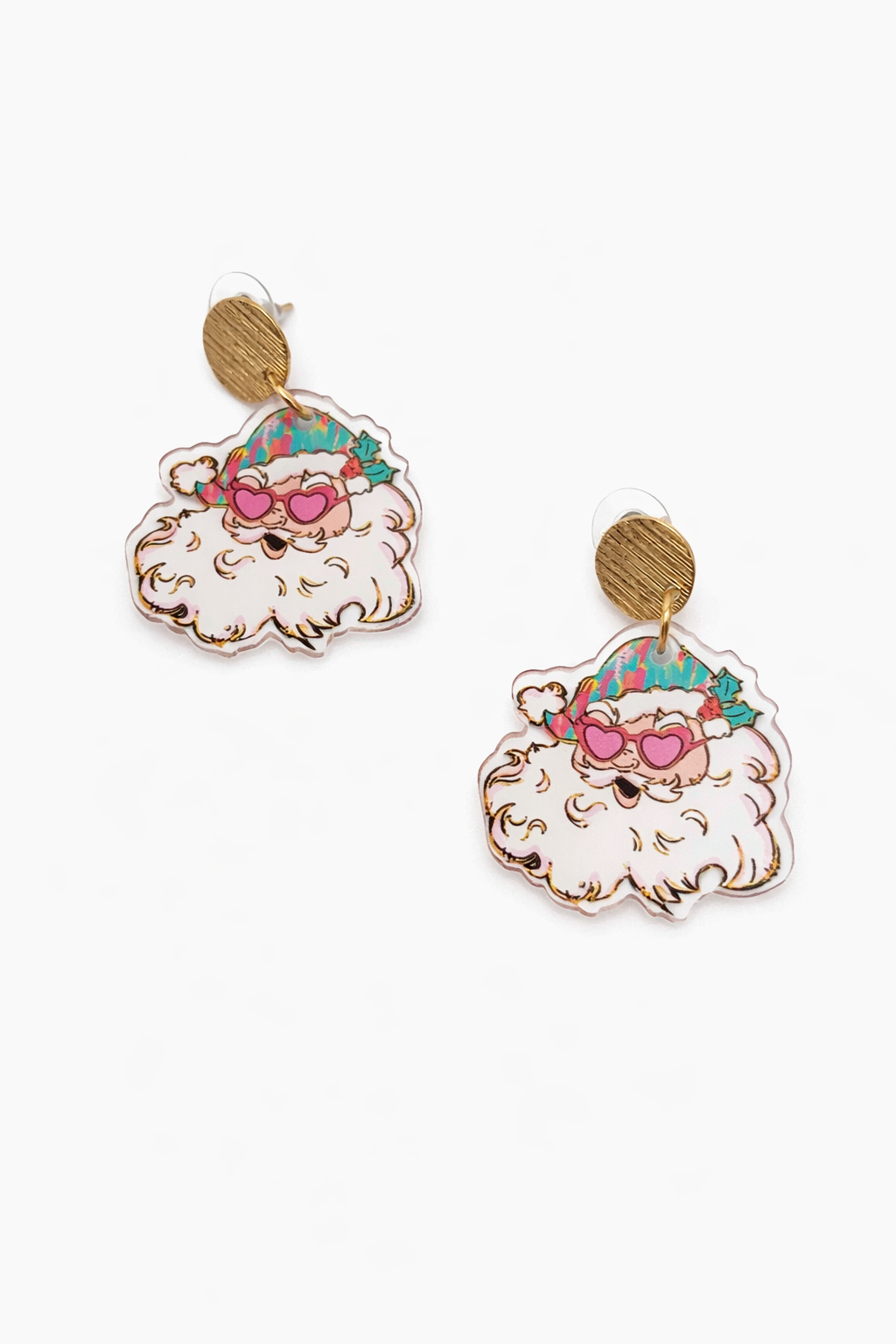 Retro Santa Christmas Earrings – Cute Holiday Earrings with Pink Glasses - Beads & Glimmer