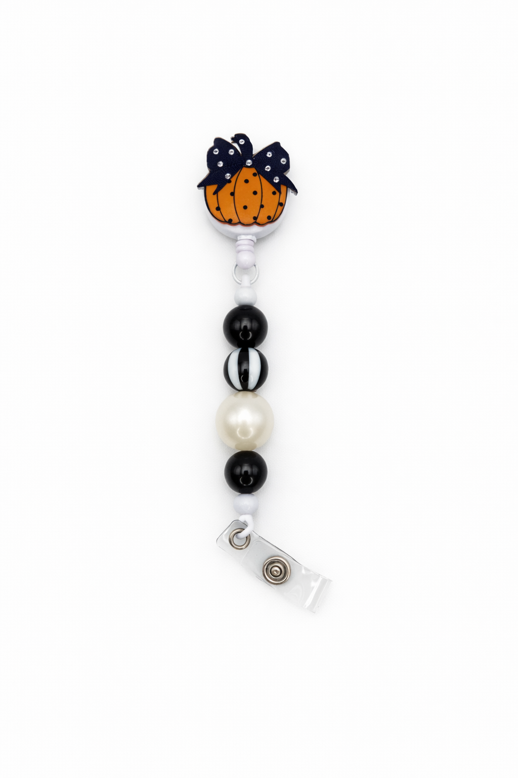 Black Bow Pumpkin Halloween Badge Reel – Neutral Fall Beaded Badge Reel