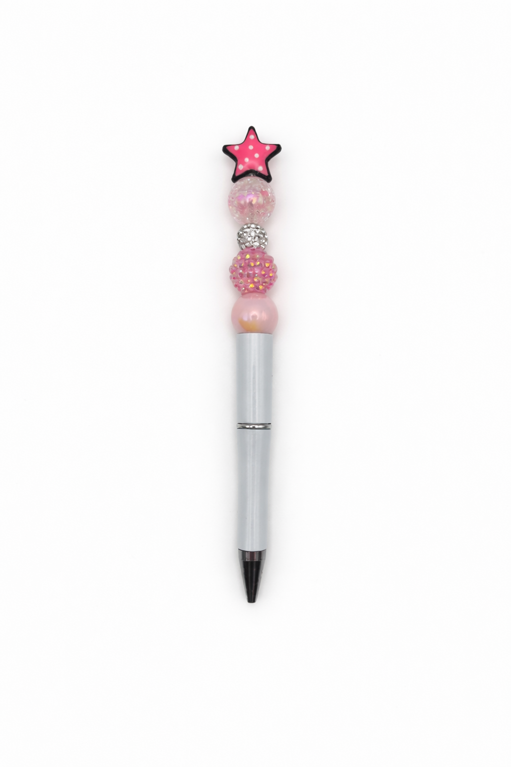 Pink Star Topper Beaded Pen with White Barrel