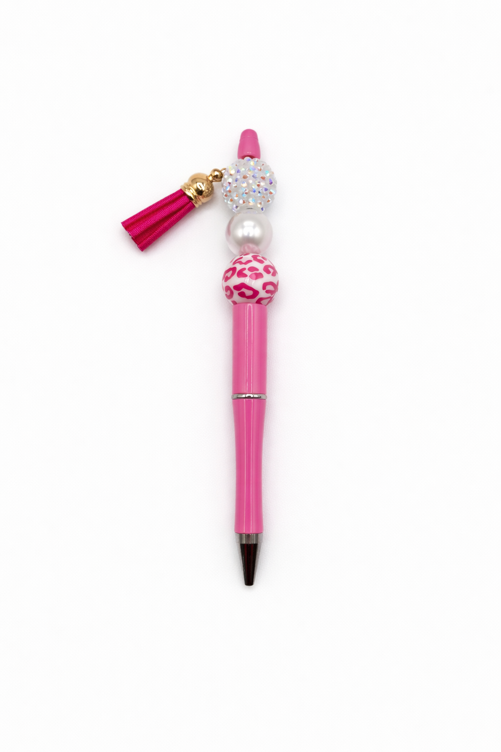 Pink Leopard Beaded Pen with Tassel