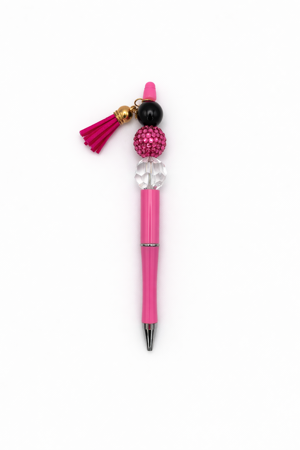 Black & Pink Sparkle Beaded Pen with Tassel
