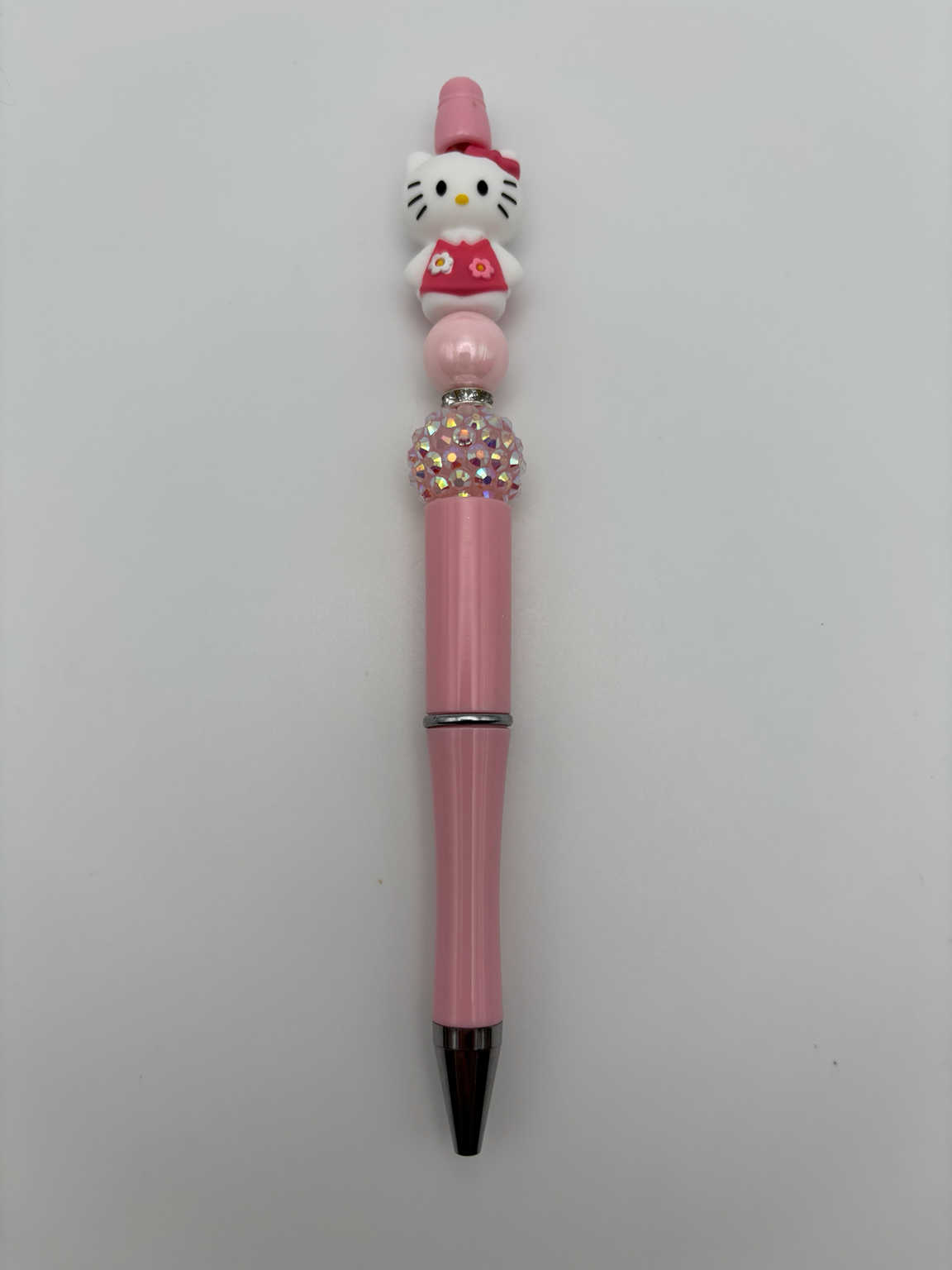 Hello Kitty Pink Beaded Pen with Sparkly Bead - Cute Handmade Hello Kitty Ballpoint Pen