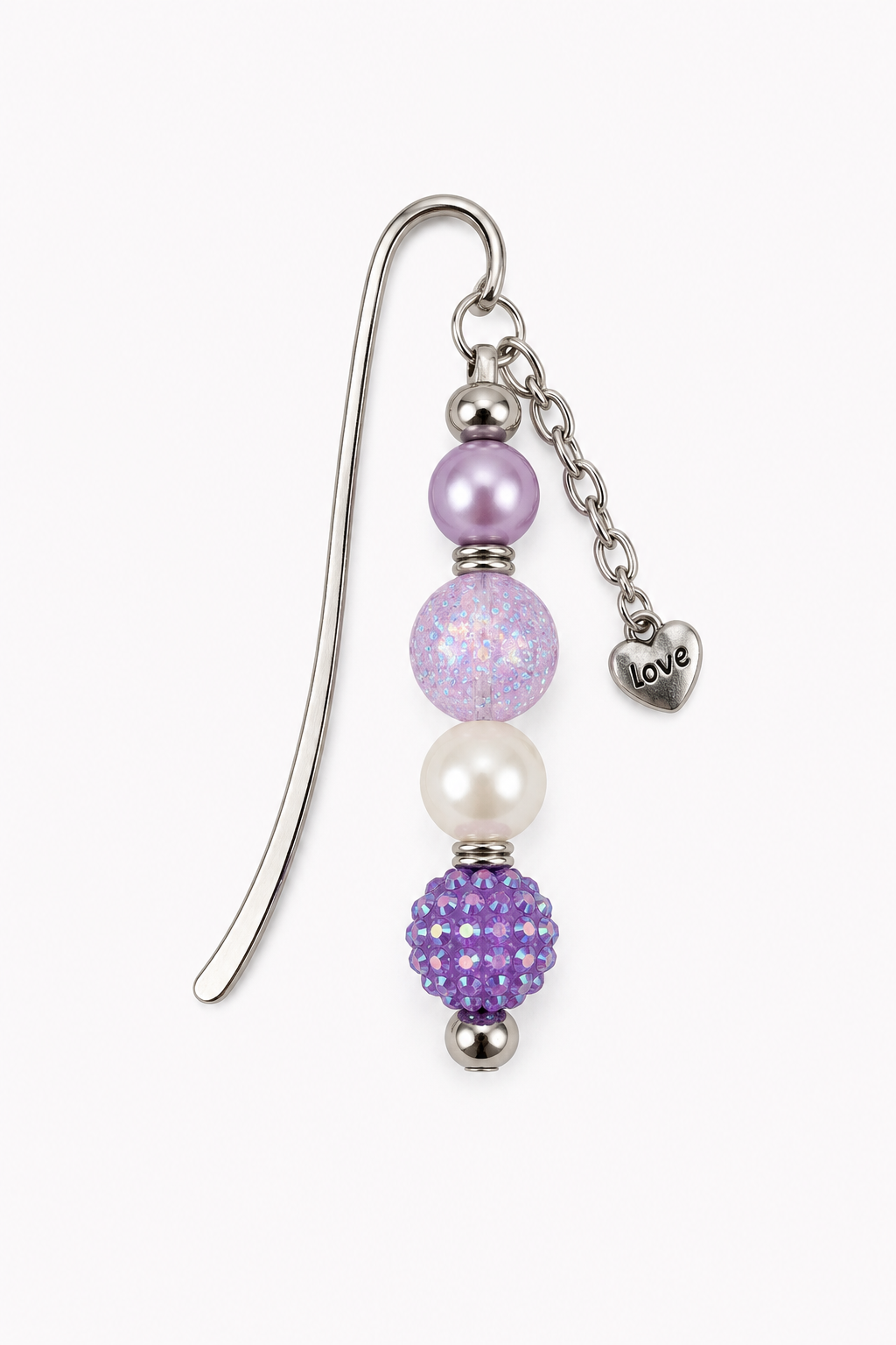 Purple Pearl Beaded Bookmark with Heart Charm