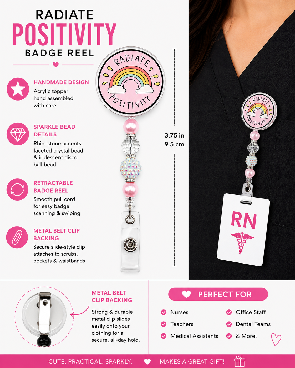 Radiate Positivity Badge Reel - Rainbow Pastel Beaded ID Holder
