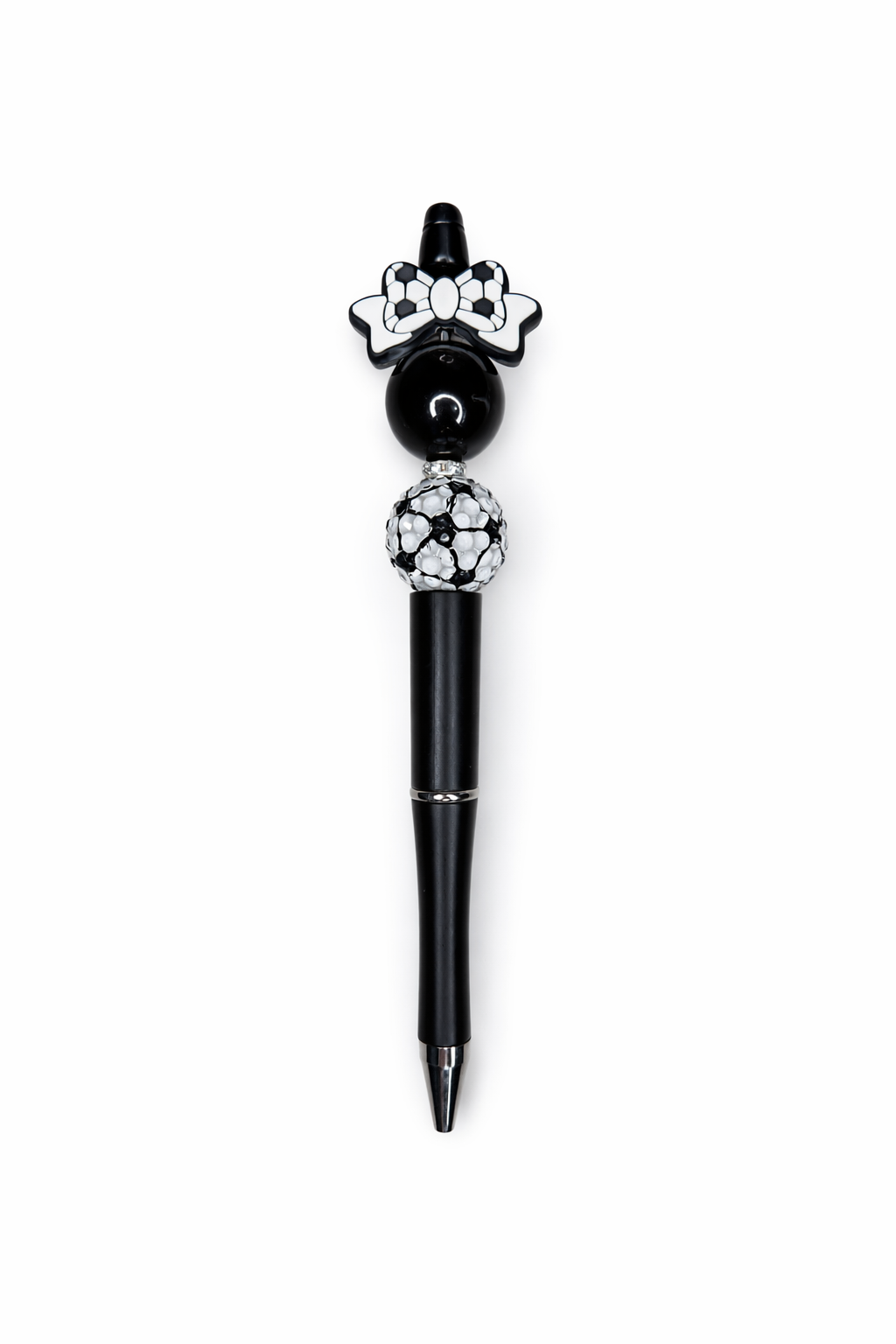 Black & White Bow Beaded Pen with Glossy Black Accent Bead