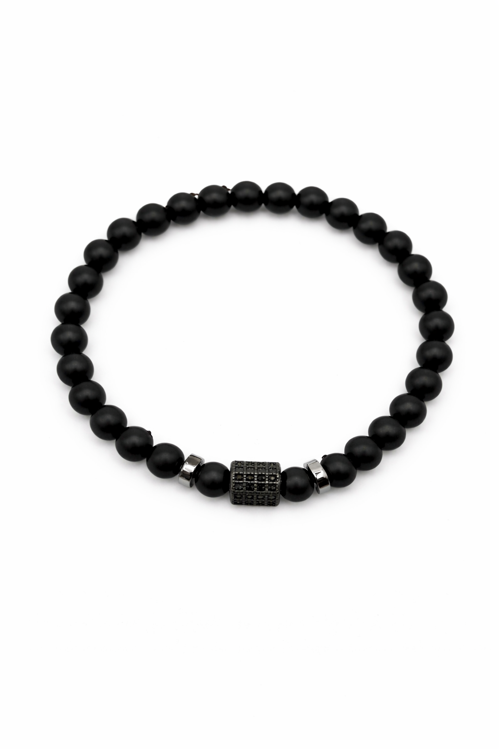 Matte Black with Pave Accent - 6mm Beaded Stretch Bracelet
