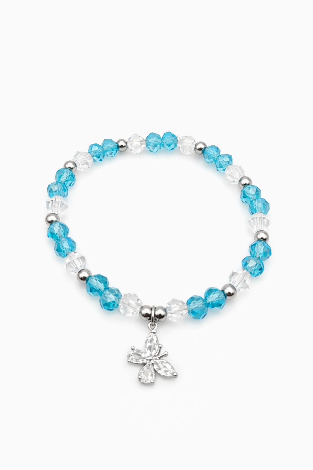 Lake Blue Crystal Butterfly Stretch Bracelet
