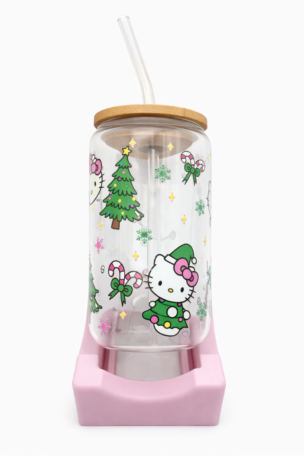 Kitty Christmas Glass Tumbler – 16oz Holiday Edition