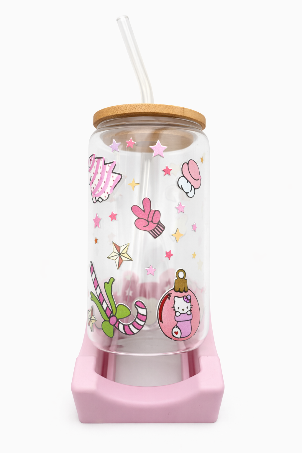 Kitty Christmas Glass Tumbler – 16oz Holiday Edition