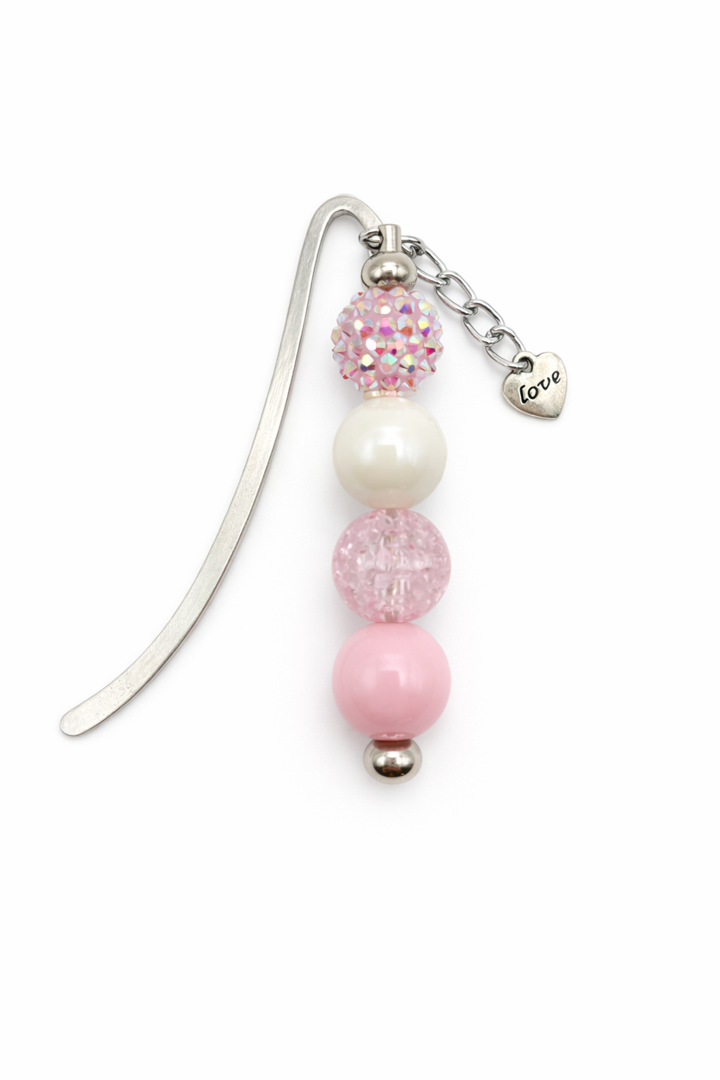 Pink Sparkle Love Beaded Bookmark