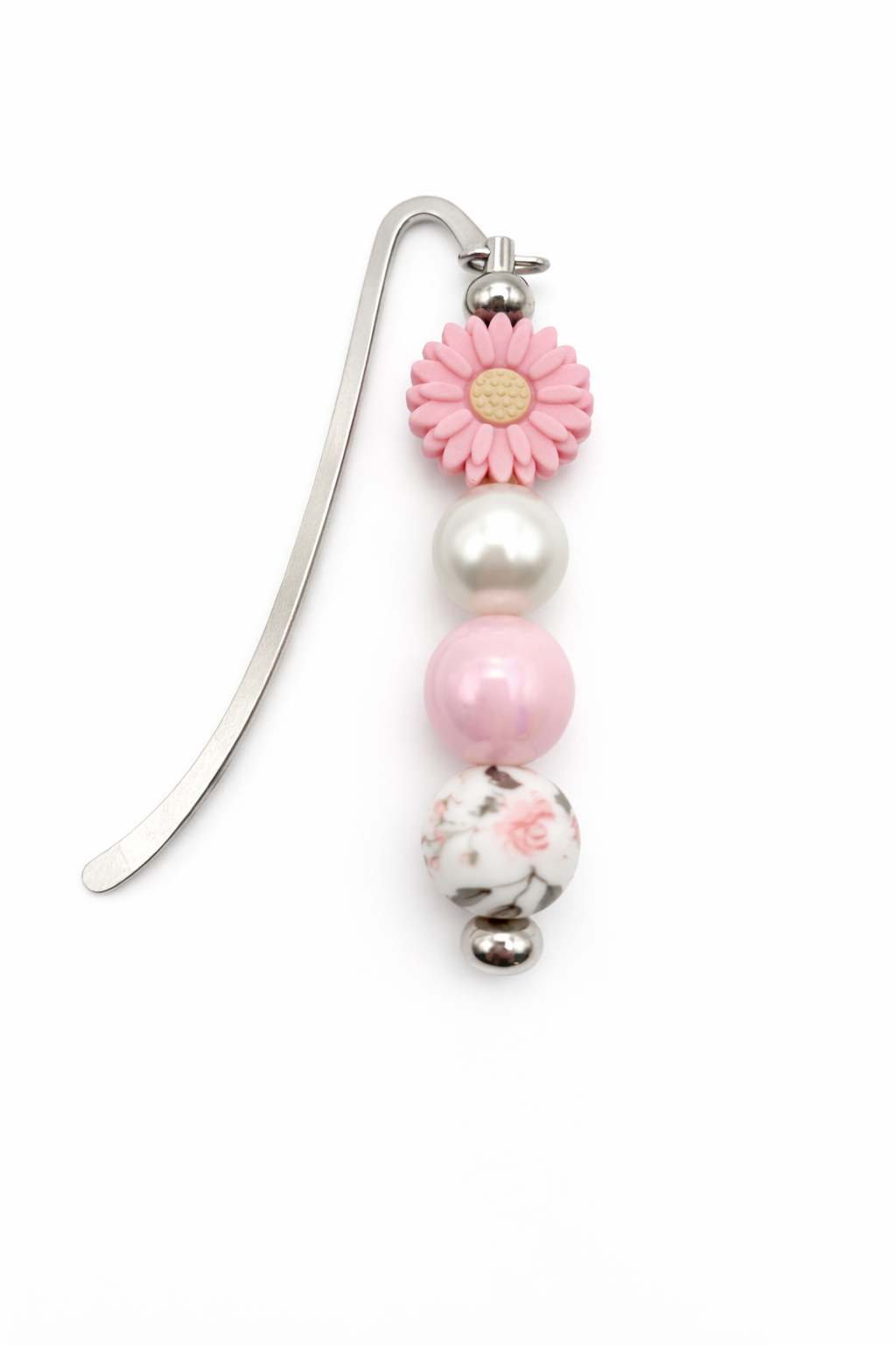 Pink Daisy Pearl Beaded Bookmark