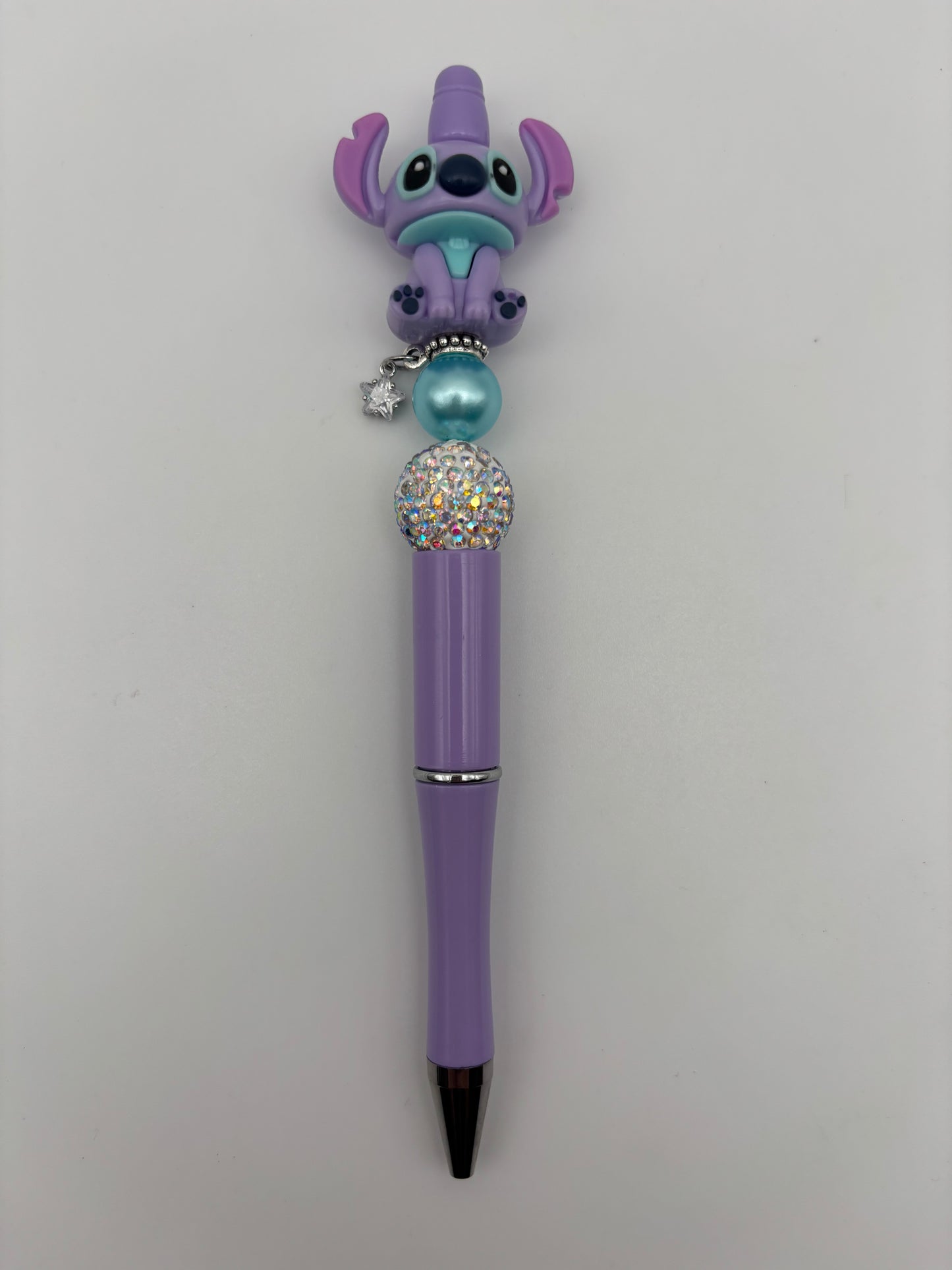 Stitch-Inspired Purple Bling Beaded Pen with Teal Pearl & Star Charm