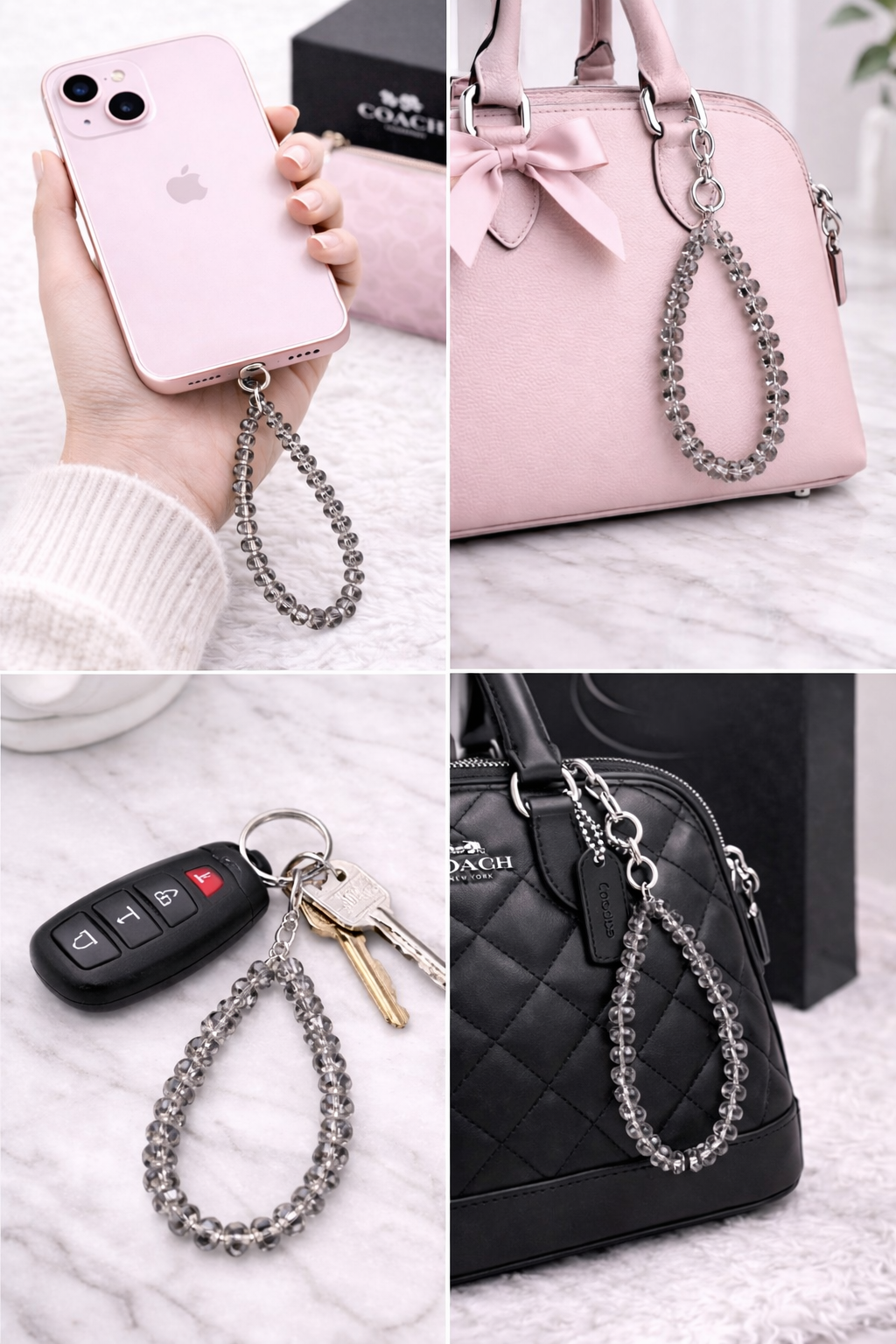Smoky Crystal Charm - Phone Strap, Keychain & Bag Charm - Neutral Sparkle Accessory
