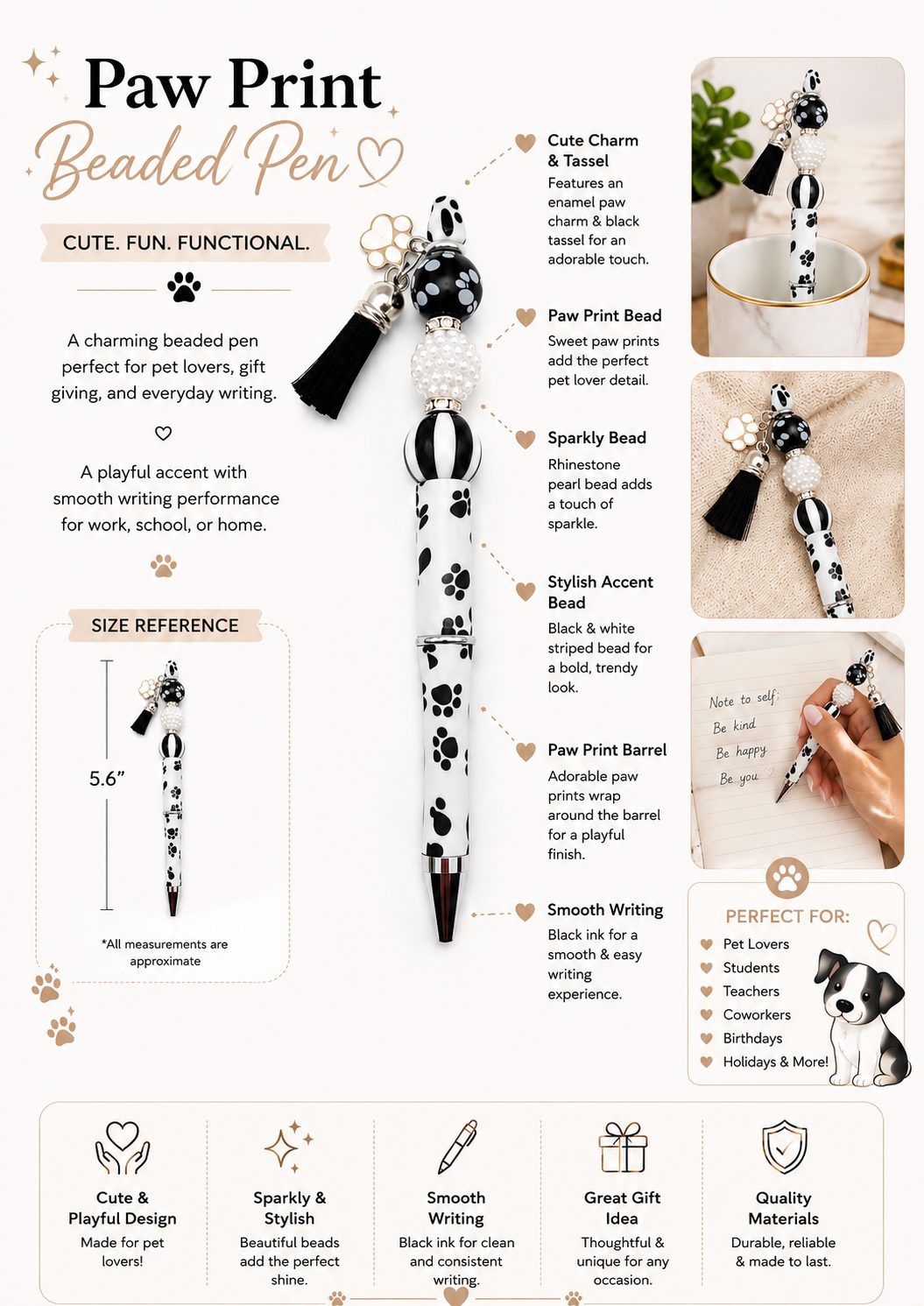 Paw Print Beaded Pen with Tassel & Charm